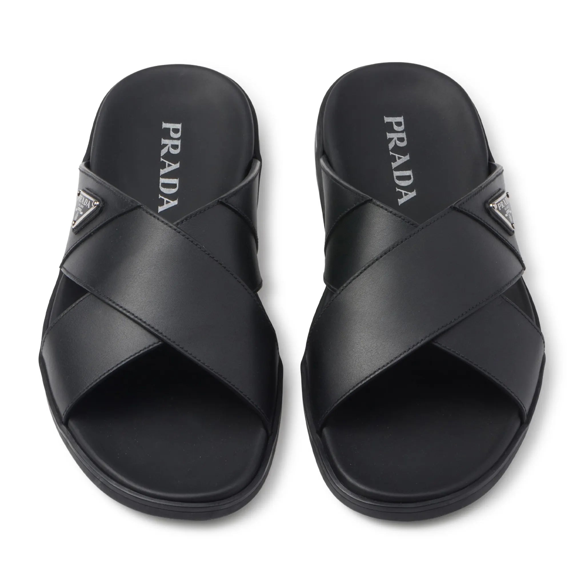 Prada Crisscross Leather Black Sandals for Women | Luxury Designer Strappy Sandals | Perfect for Summer, Beach & Casual Outings