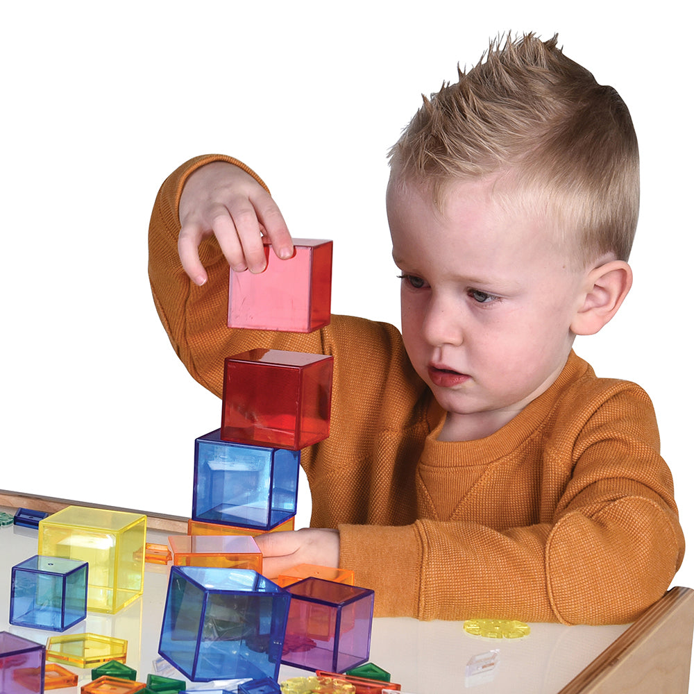54-Piece Translucent Cube Blocks Set for Kids - STEM Learning Toys, Building Blocks for Creative Play, Classroom & Home Educational Activities