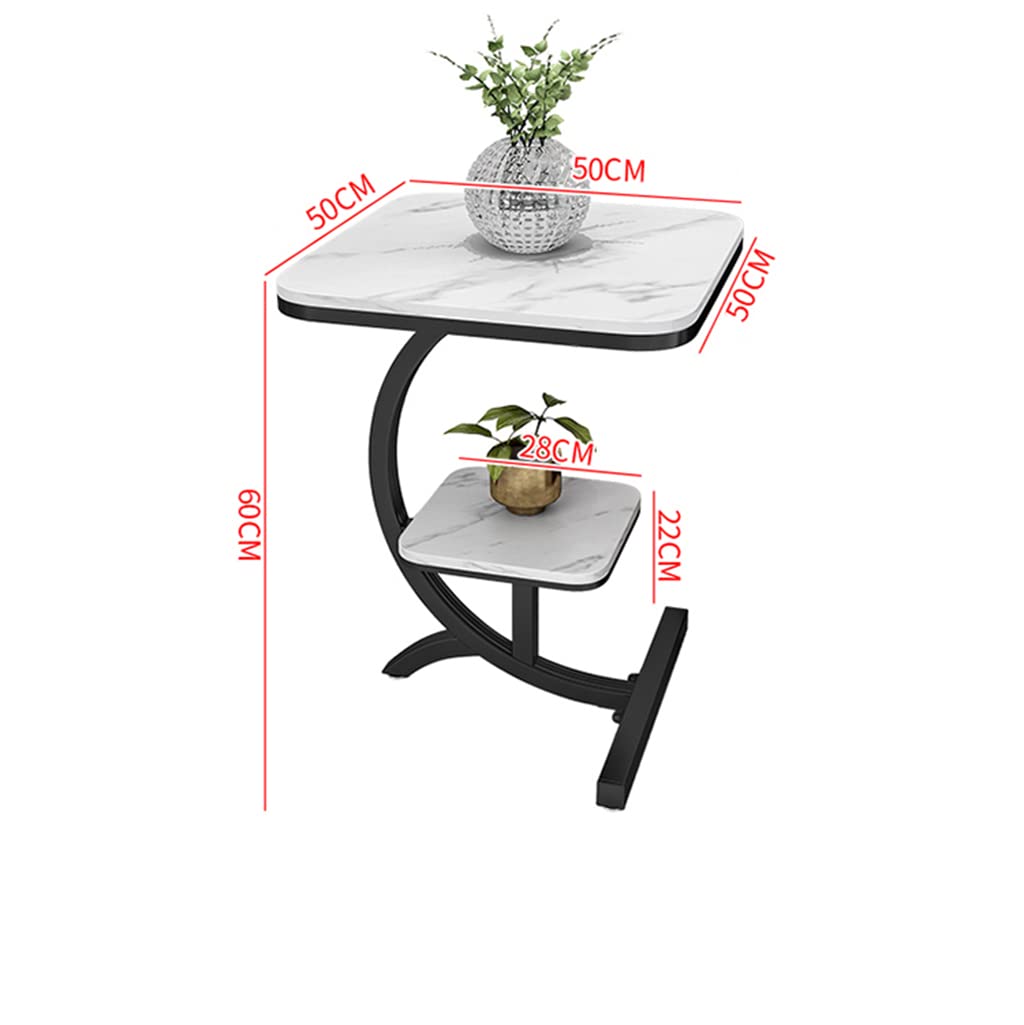 Luxury 2-Tier Marble Side Table - Square Corner End Table for Living Room, Bedroom, Hotel | Modern Sofa Table & Nightstand | White & Black Marble Finish | Perfect for Coffee, Books & Decor