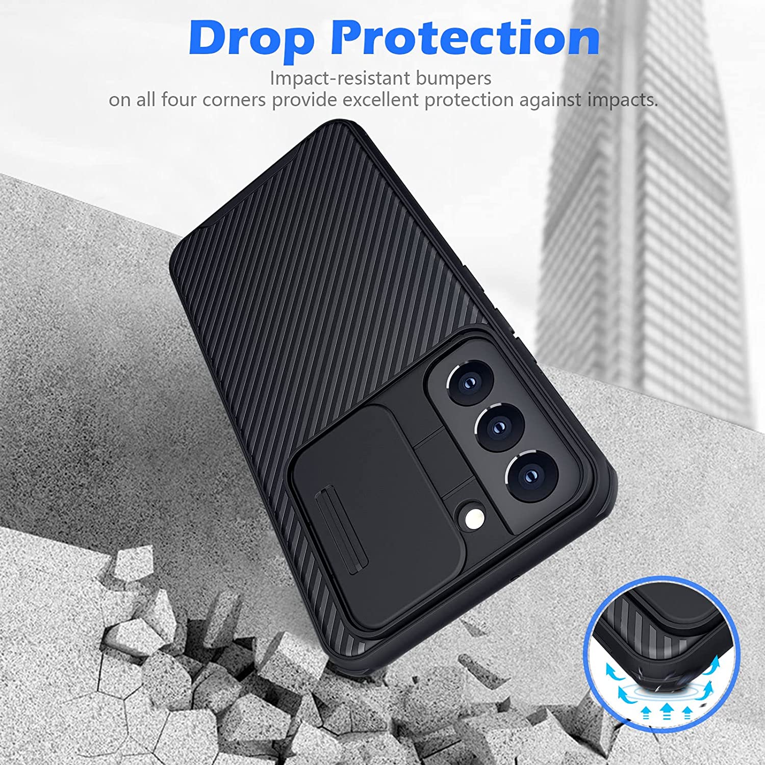 Samsung Galaxy S22 Case with Slide Camera Cover - Shockproof Protective Phone Cover for Galaxy S22 - Black - Perfect for Everyday Use & Travel Protection