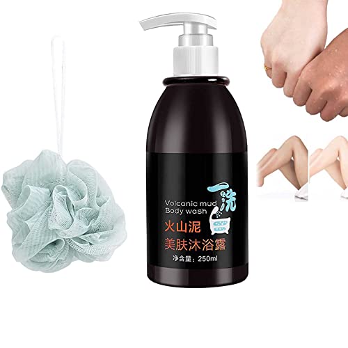 **Volcanic Mud Body Wash with Bath Ball - Whitening & Moisturizing Shower Gel with Pump (250ml) - Deep Cleansing, Firming & Brightening for Smooth Skin - Perfect for Daily Use & Spa Nights**