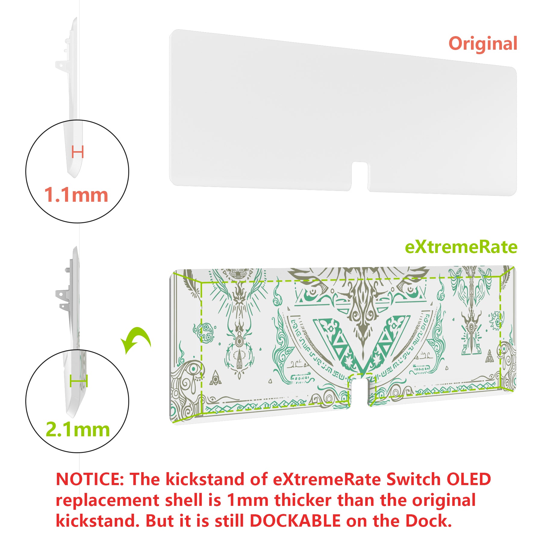 eXtremeRate Custom Replacement Full Set Shell with Buttons for Nintendo Switch OLED - Glow in Dark Totem of Kingdom White | Gaming Accessories for Enhanced Console Protection & Style