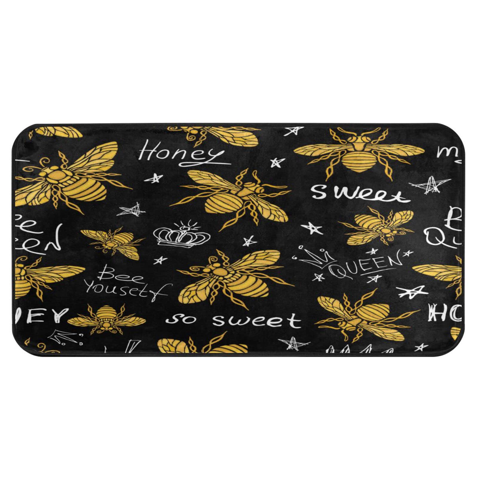 Vintage Honey Bee Non-Slip Kitchen Rug - 39x20 Inch Anti-Skid Bath Mat for Indoor/Outdoor Use - Stars Pattern Floor Mat for Entrance, Hallway, Bathroom & Home Decor - Perfect Welcome Doormat for Farmhouse, Cottage & Vintage Style Homes