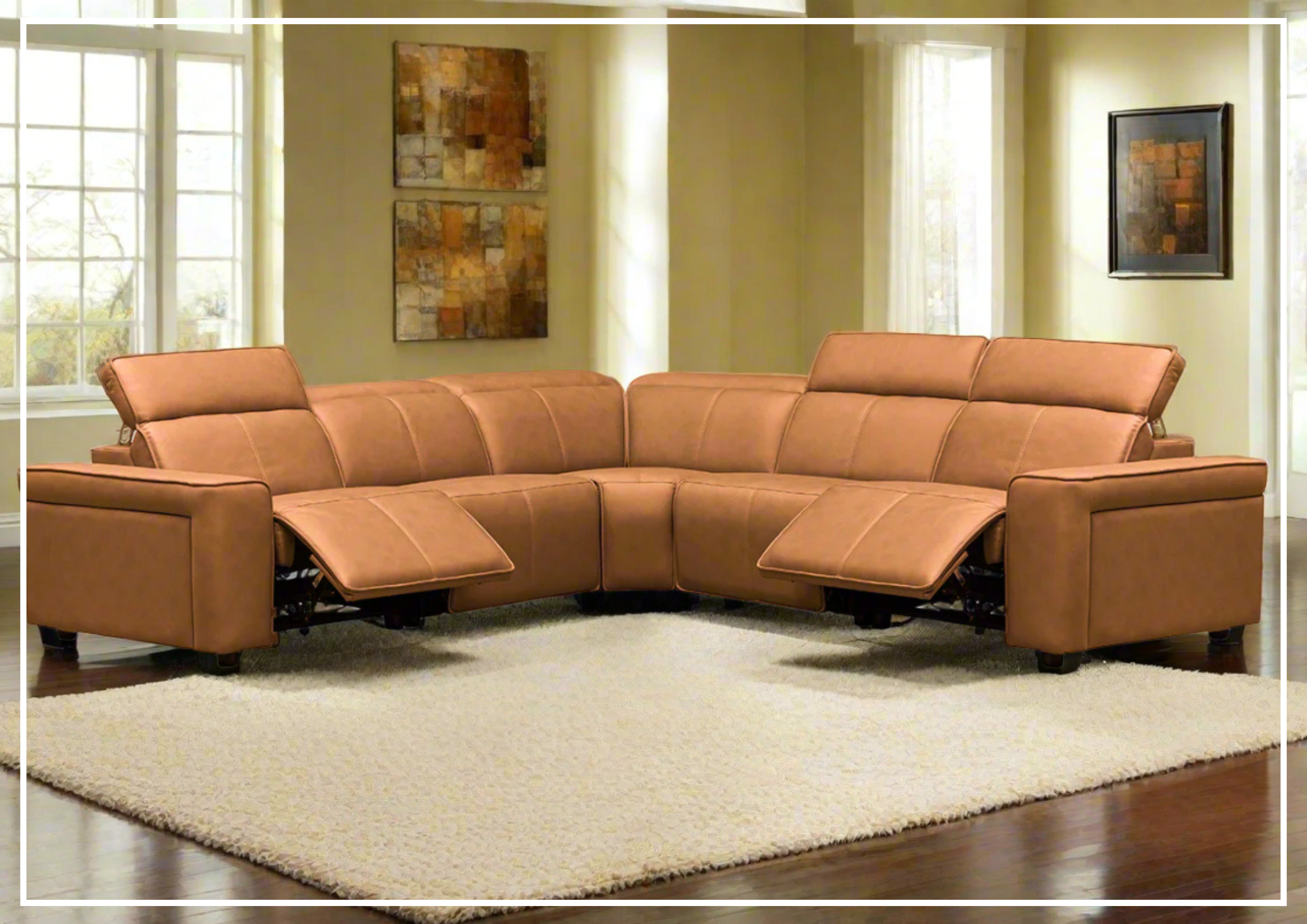 Klaussner Leonardo 6-Piece Power Recliner Sectional Sofa Set with USB Charging - Modern L-Shaped Living Room Furniture for Home Theater & Family Gatherings
