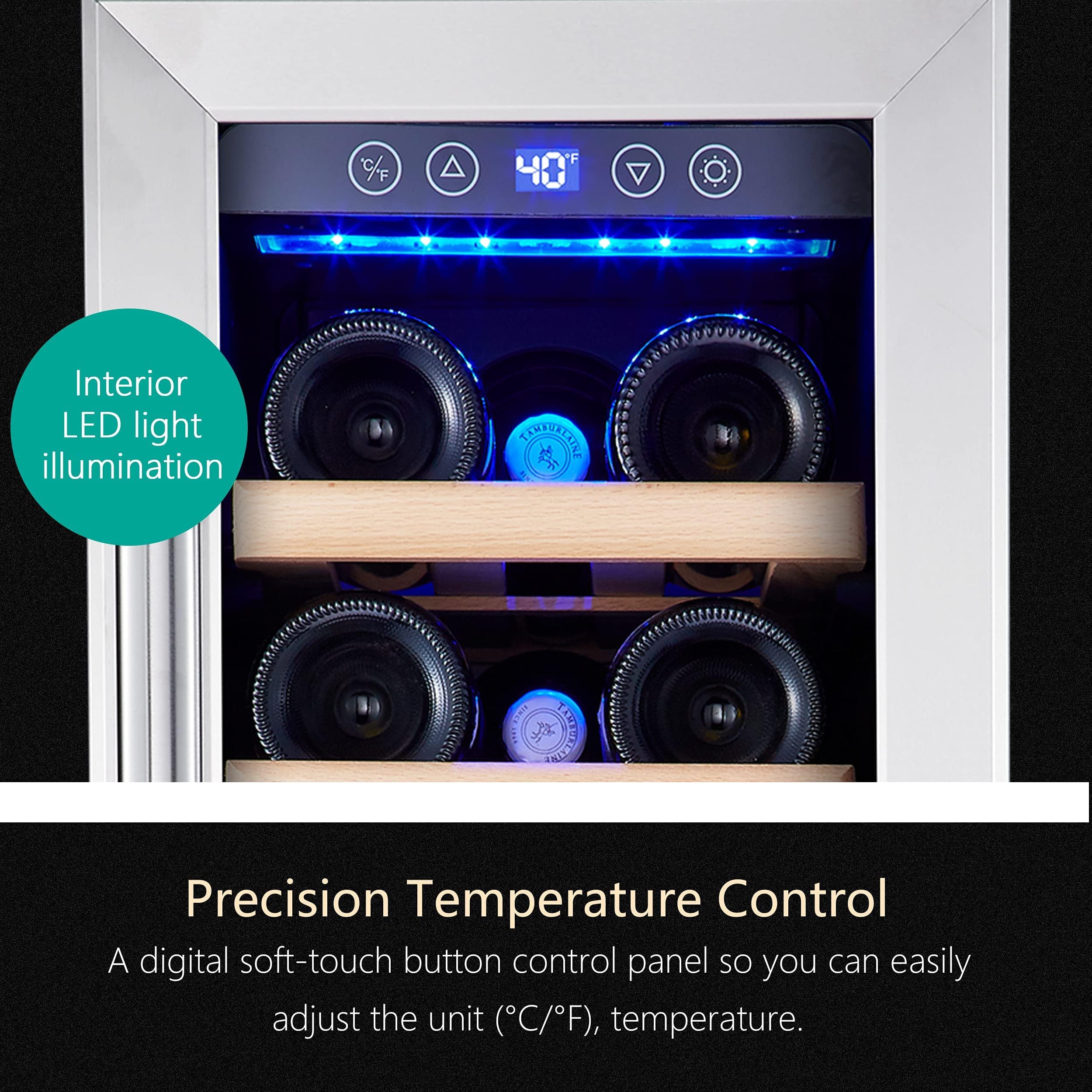 Kalamera 18 Bottle Mini Wine Fridge - 12 Inch Compact Wine Cooler Refrigerator with Stainless Steel & Double-Layer Tempered Glass Door, Built-in or Freestanding, Temperature Memory Function - Perfect for Home Bars, Kitchen, Office & Dorm Rooms