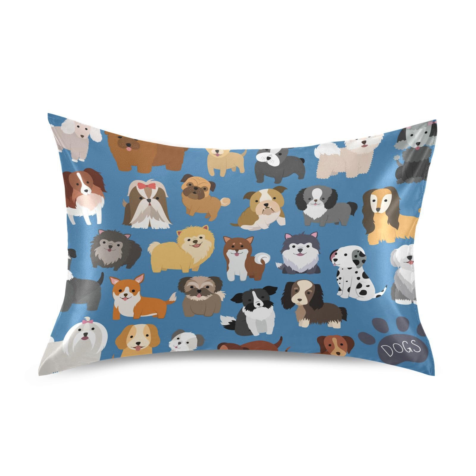 Silk Satin Pillowcase for Hair & Skin - Breathable & Soft Standard Size (20x26 Inch) Cute Dogs Design - Ideal for Bedroom, Women, Boys & Girls - Perfect for Healthy Hair & Comfortable Sleep