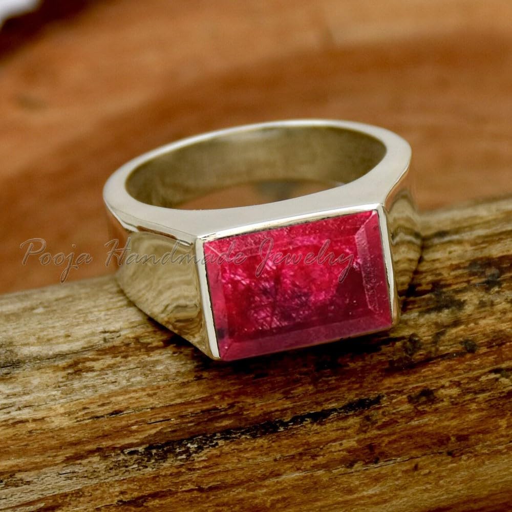 Handmade 925 Silver Ruby Corundum Ring for Men - Raw Gemstone Signet Ring, Ottoman Style Jewelry - Perfect Gift for Him, Ideal for Weddings, Anniversaries & Special Occasions