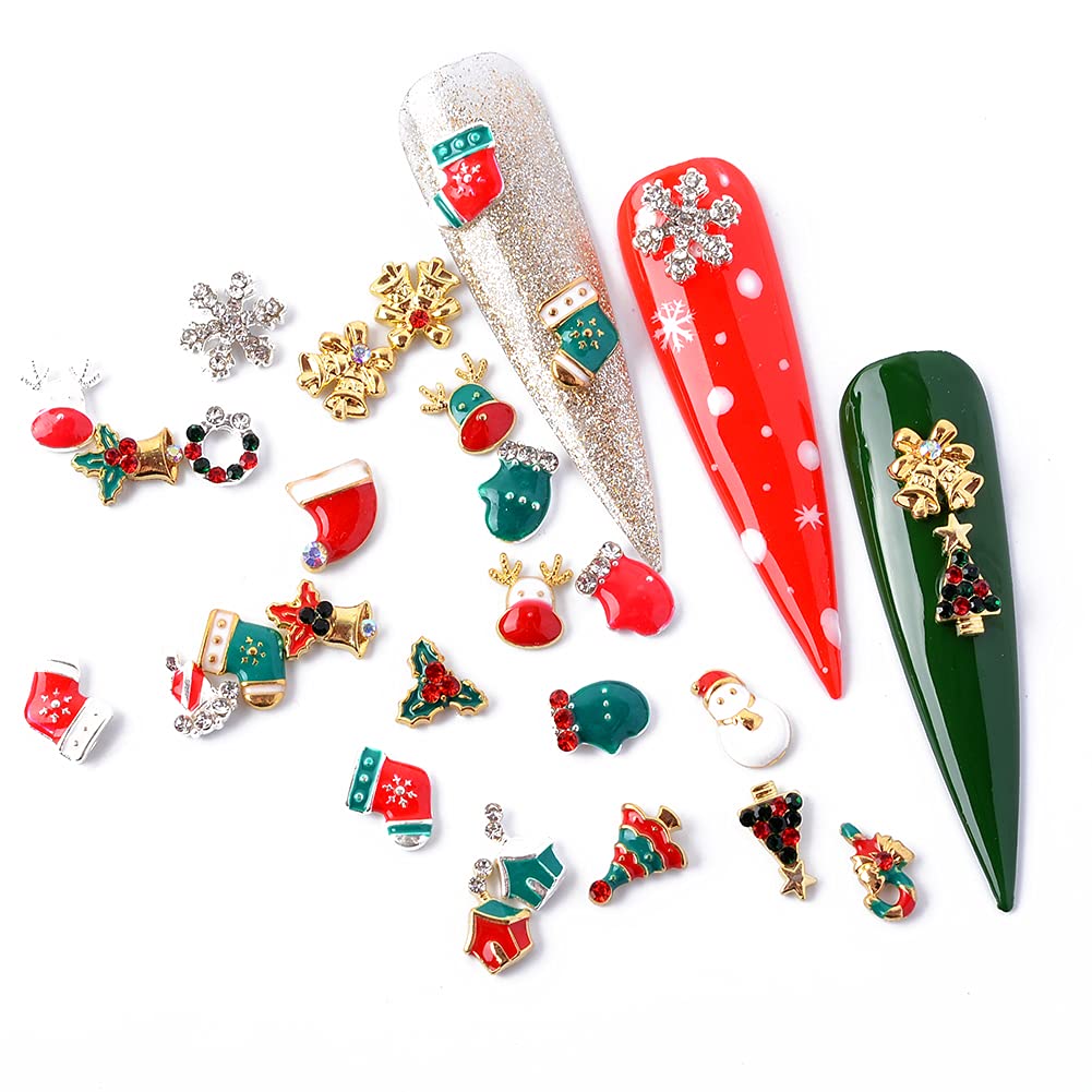3D Christmas Nail Art Decorations - 100pcs Gold Metal Nail Charms with Snowflakes, Reindeer, Bells & Snowman for DIY Nail Art | Perfect for Holiday Parties, Gift Wrapping & Festive Nail Designs
