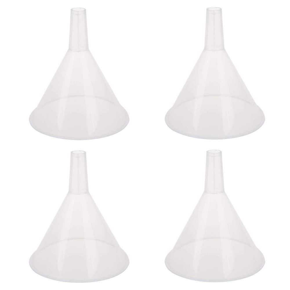 DEDC 4 Pack Clear Plastic Filter Funnel Set - 5.9 Inch Wide Mouth Oil & Liquid Transfer Funnels for Kitchen, Lab, Garage, Car - Perfect for Bottle Filling, Cooking, Auto Maintenance & DIY Projects