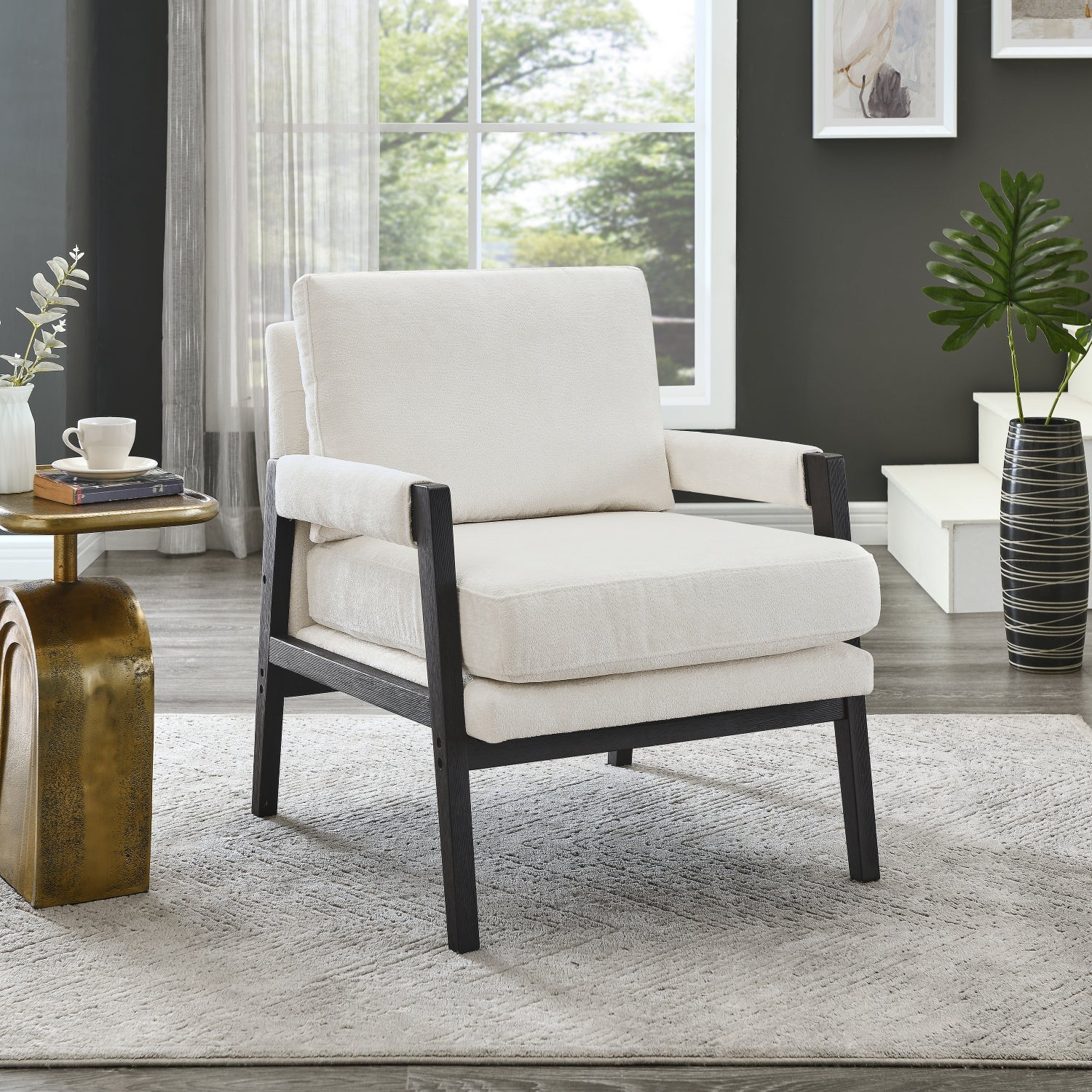 Roundhill Furniture Kelly Mid Century Modern Chenille Upholstered Accent Armchair - Stylish Living Room Chair for Home Office, Lounge & Reading Nook