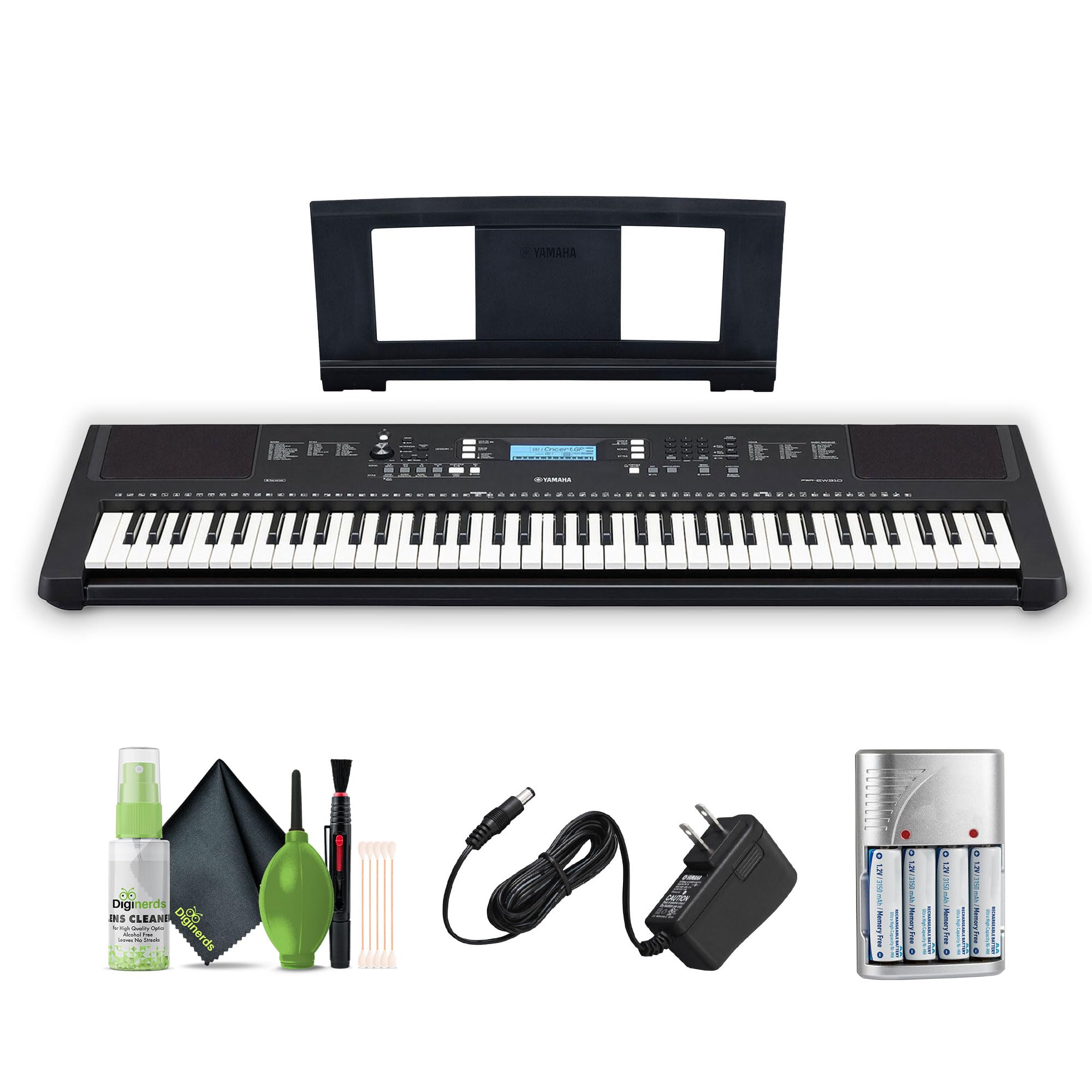 Yamaha PSR-EW310 76-Key Portable Keyboard with Touch Sensitive Keys, Power Adapter, Rechargeable Batteries & Cleaning Kit - Perfect for Beginners, Home Practice & Live Performances