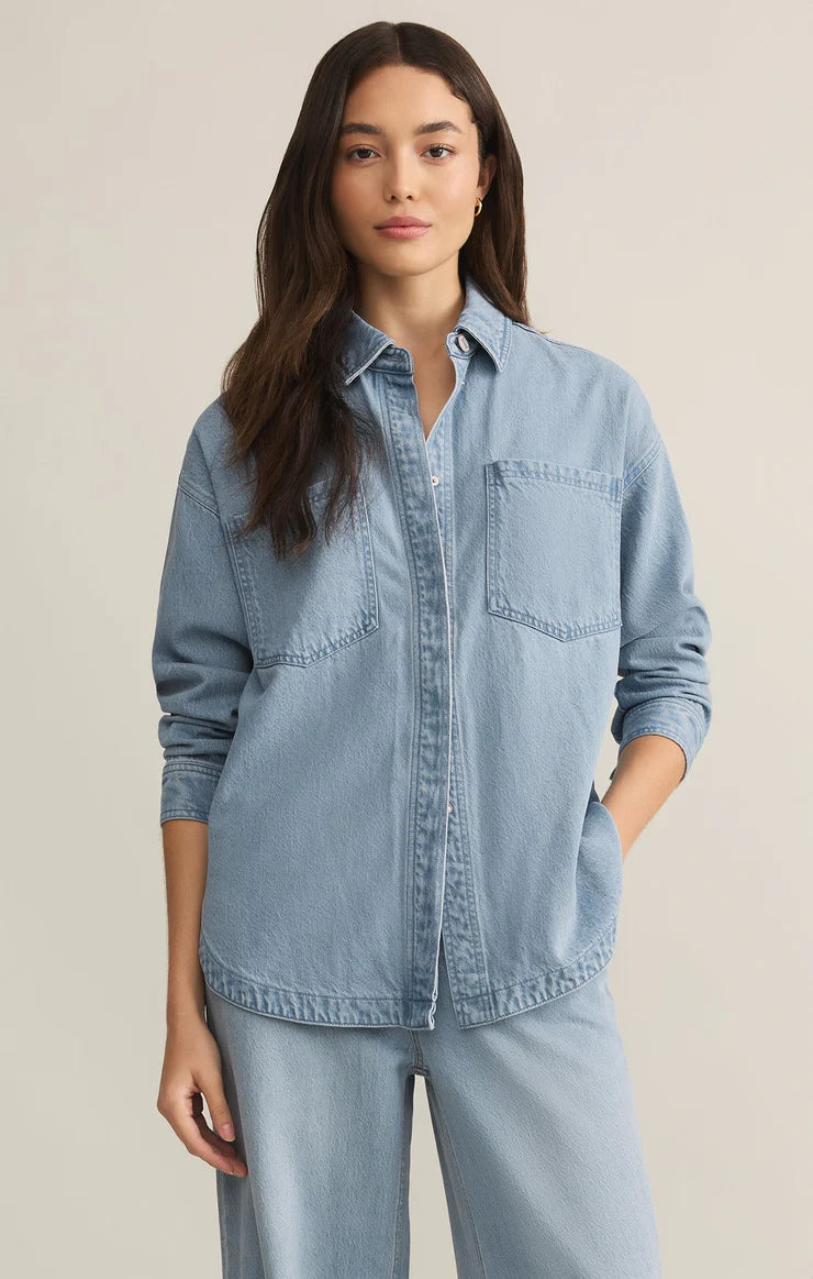 Z Supply All Day Luxe Soft Denim Jacket for Women - Lightweight Comfortable Denim Jacket with Stretch, Perfect for Casual Outfits & Layering in Spring/Fall