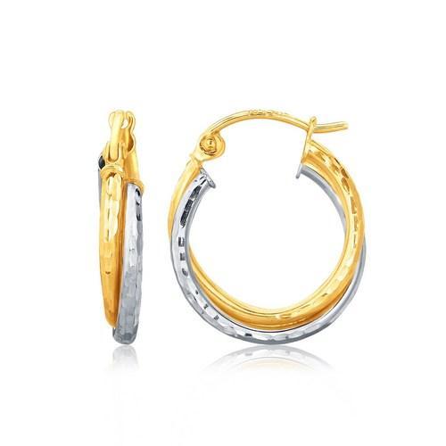 14K Two-Tone Gold Interlaced Hoop Earrings with Hammered Texture - Elegant Dangle Earrings for Women, Perfect for Parties, Weddings & Everyday Wear