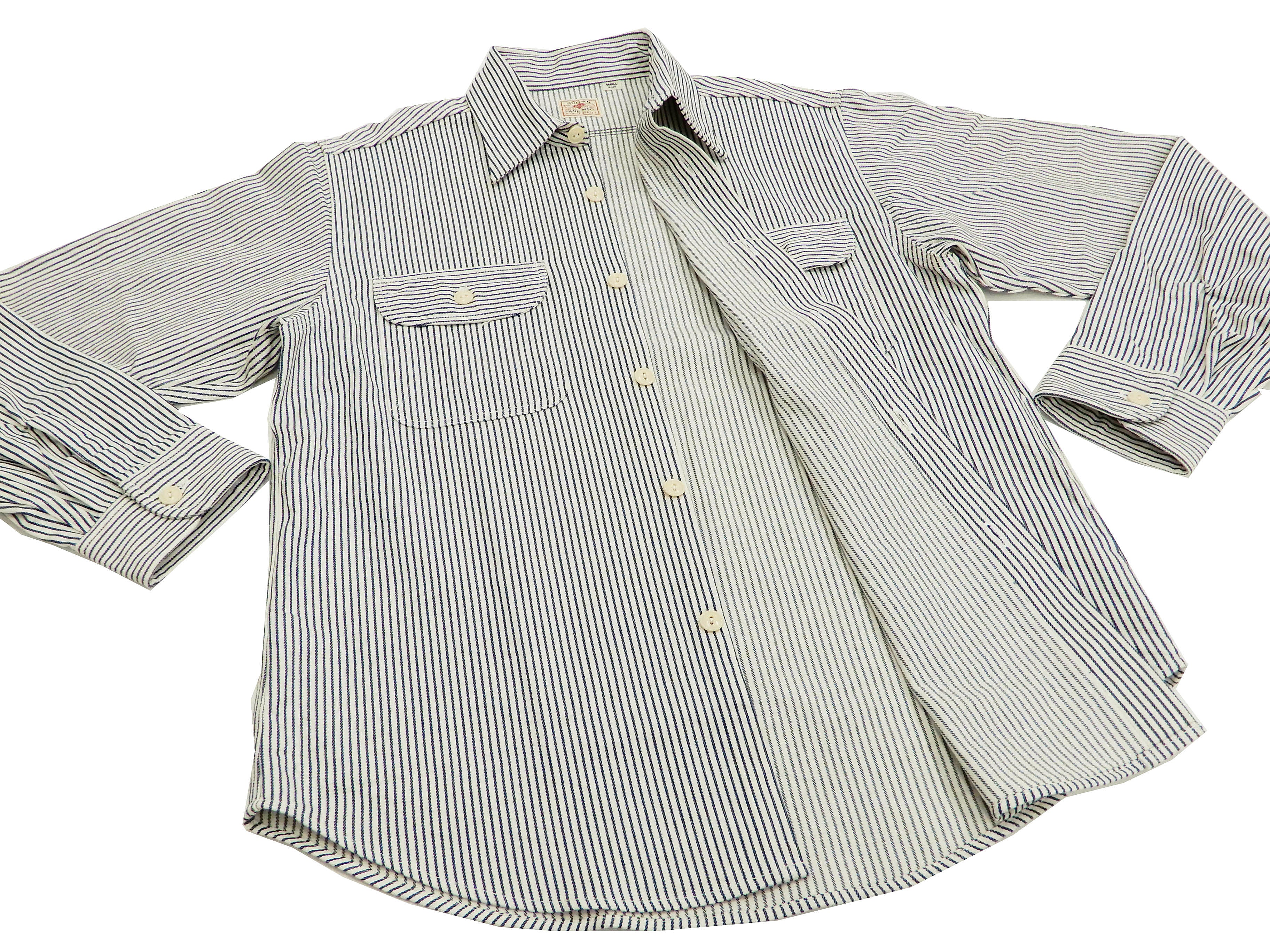 Men's Hickory Stripe Work Shirt - Long Sleeve Casual Button Up Shirt in Off White | Durable Cotton Fabric for Outdoor Work, Farming & Casual Wear (SC27853)