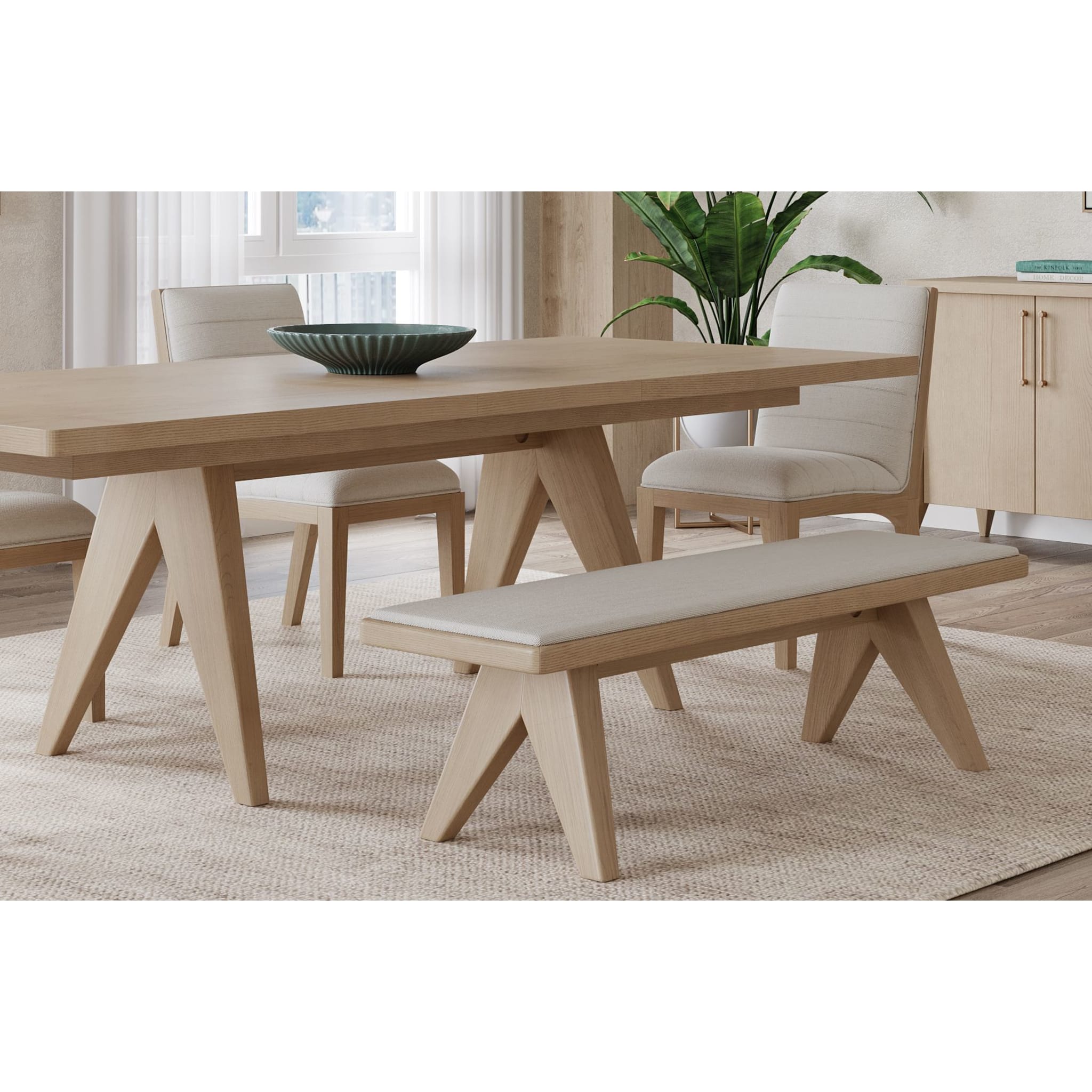 Sumire Upholstered Bench with Ginger & Natural Linen Fabric - Stylish Entryway, Bedroom or Living Room Seating Furniture for Home Decor