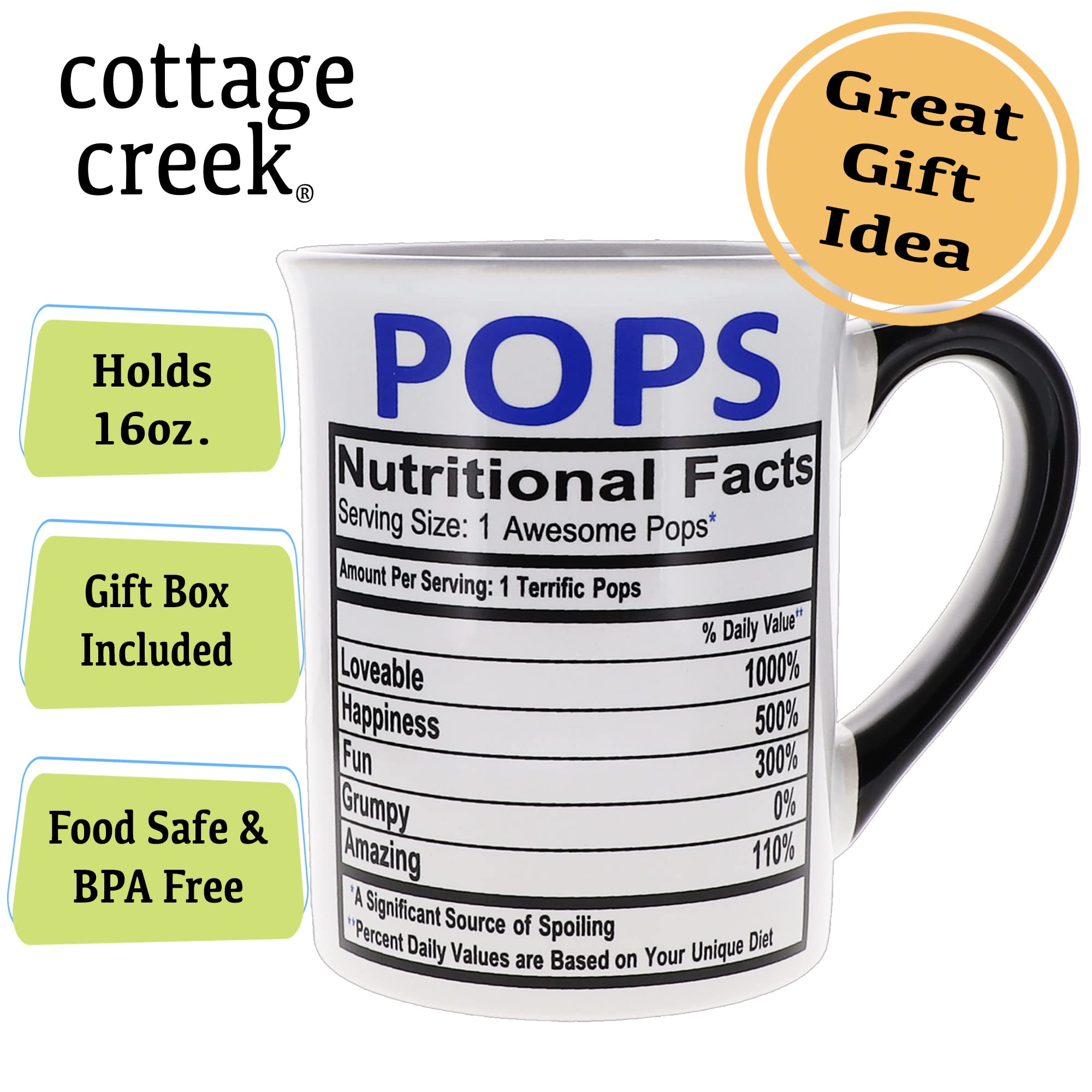 16oz Papa Pops Ceramic Coffee Mug - Unique Gift for Men, Dad & Grandpa - Funny Coffee Cup for Home & Office Use - Perfect Christmas Gift & Coffee Table Decor for Father's Day, Birthday & Retirement