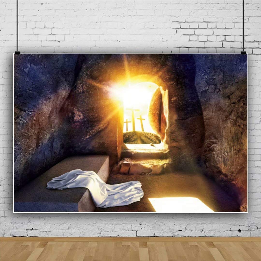 7x5ft Easter Cross Religious Backdrop - Polyester Holy Light Christian Photography Background for Church, Baptism, Prayer & Resurrection Decor - Perfect for Easter Celebrations, Church Events & Religious Photo Props
