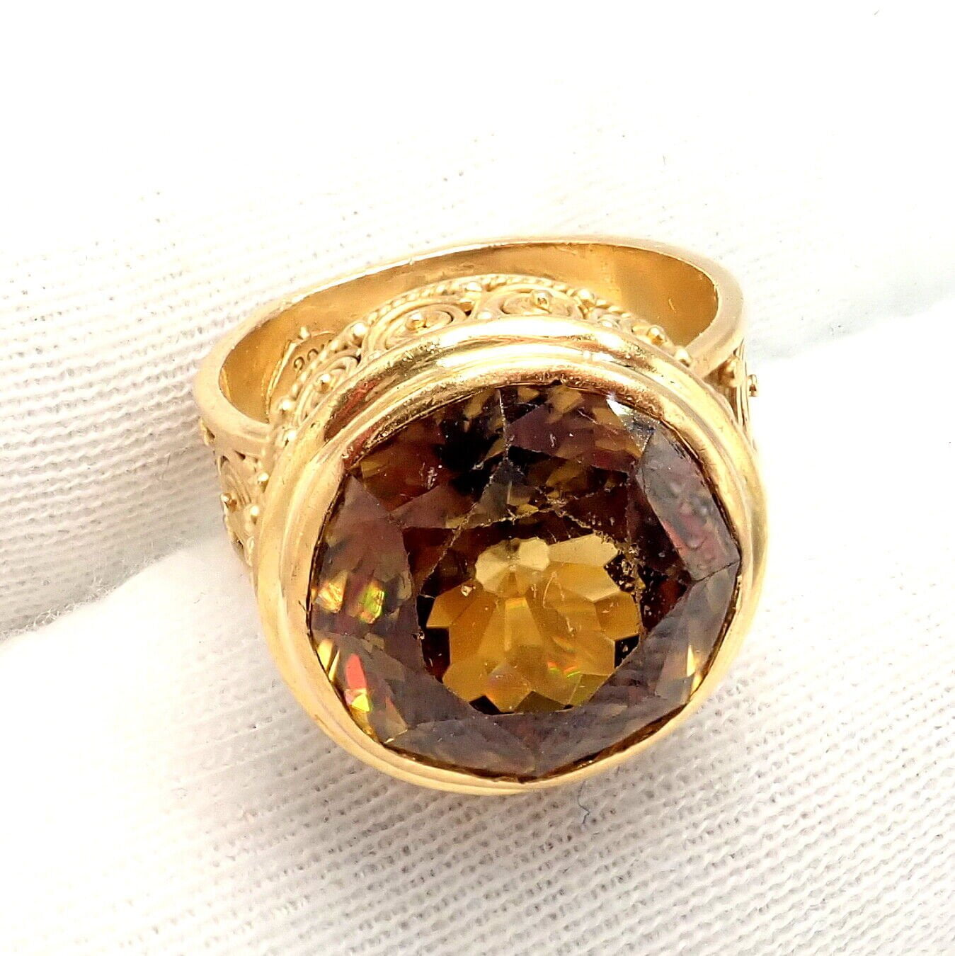 Vintage Carolyn Tyler 22k Yellow Gold Seven Seas Large Citrine Ring - Elegant Statement Jewelry for Women, Perfect for Weddings, Parties & Special Occasions