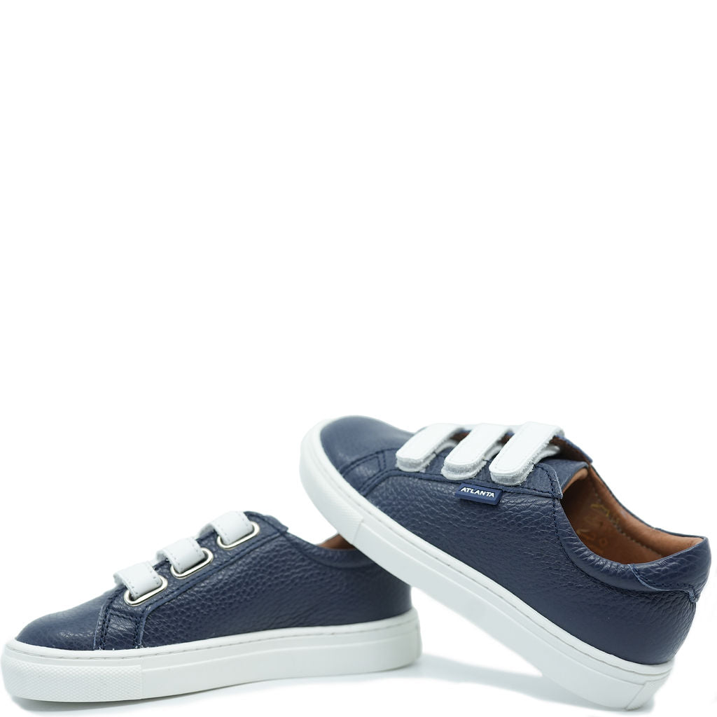 Men's Atlanta Moccasin Navy Grain Triple Velcro Sneakers - Comfortable Slip-On Shoes for Walking, Travel & Casual Wear