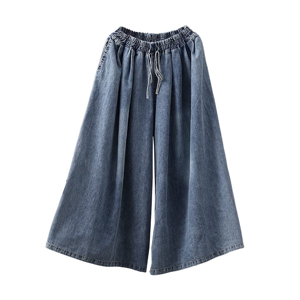 Women's High Waist Vintage Wide Leg Cotton Jeans - Loose Retro Cargo Pants for Spring & Summer (Blue, One Size) | Casual Outfit, Streetwear, Boho Style