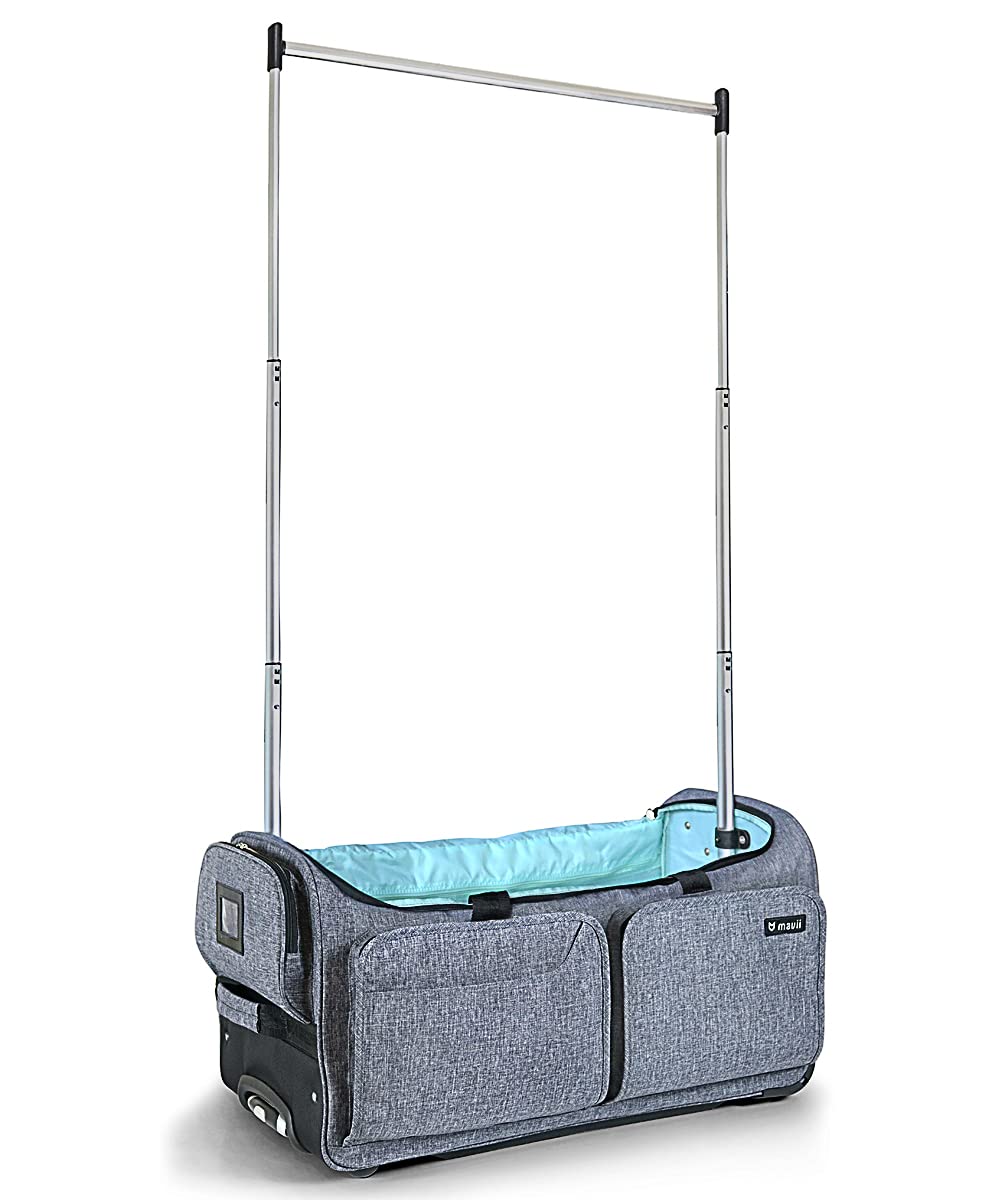 **Mavii 28-Inch Rolling Dance Duffel Bag with Detachable Garment Rack – Lightweight Aluminum Clothes Rack for Dance Competitions, Travel & Performance – Easy Assembly Wheeled Upright Luggage in Heathered Gray – Perfect for Ballroom, Ballet & Dance Events**