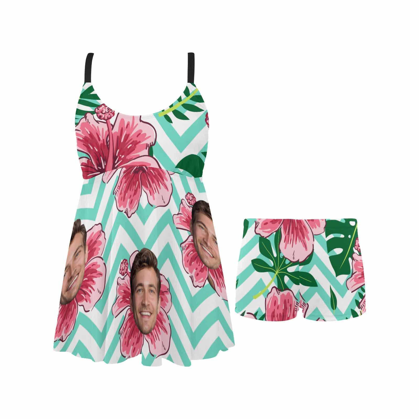 Custom Personalized Women's Two-Piece Swimsuit with Flag Print & Shorts - Summer Beachwear for Swimming, Vacation, and Pool Parties