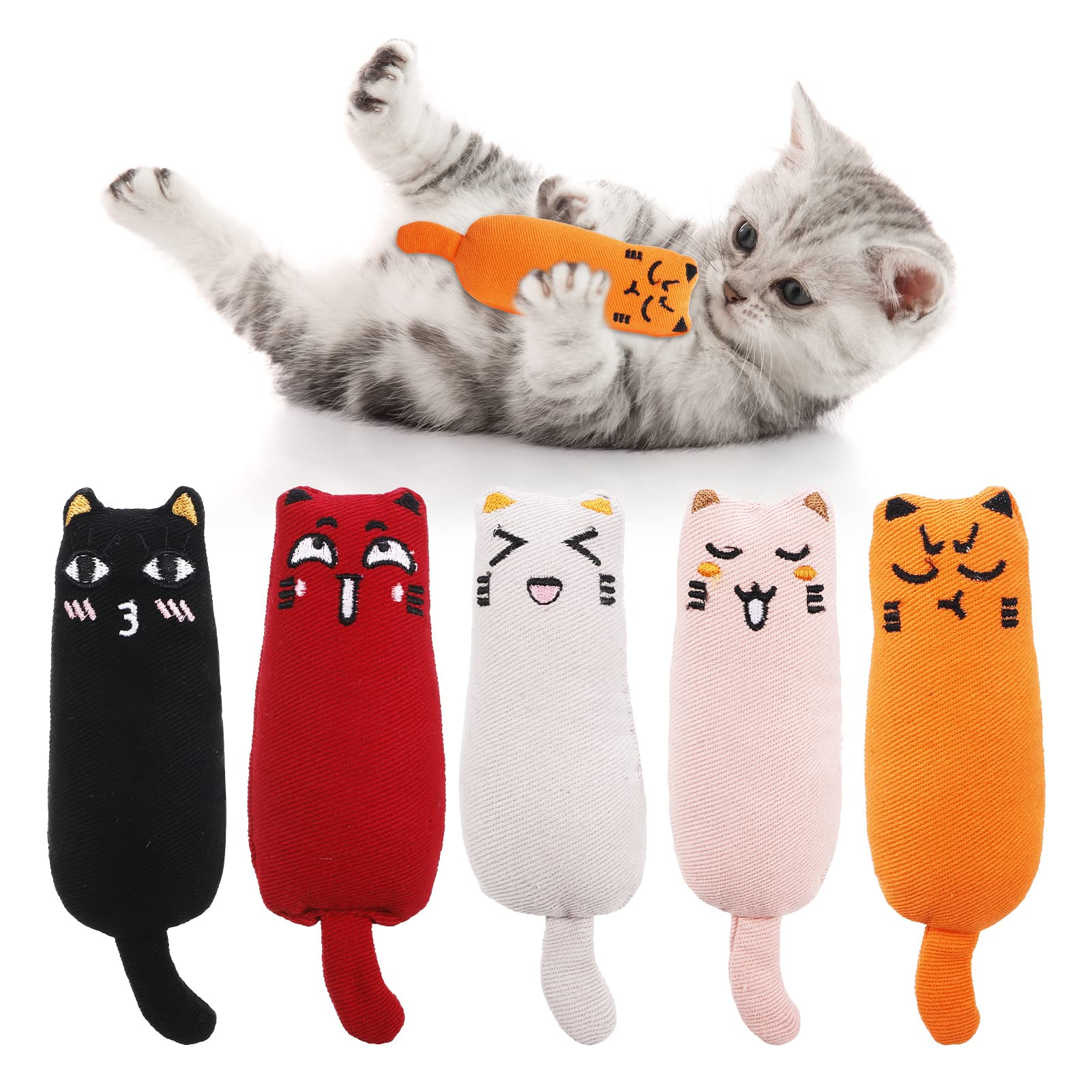 5PCS Catnip Chew Toys for Kittens - Natural Cat Pillow Toys with Catnip, Cartoon Teething Chew Toys for Small Cats | Perfect for Playtime, Training & Dental Health