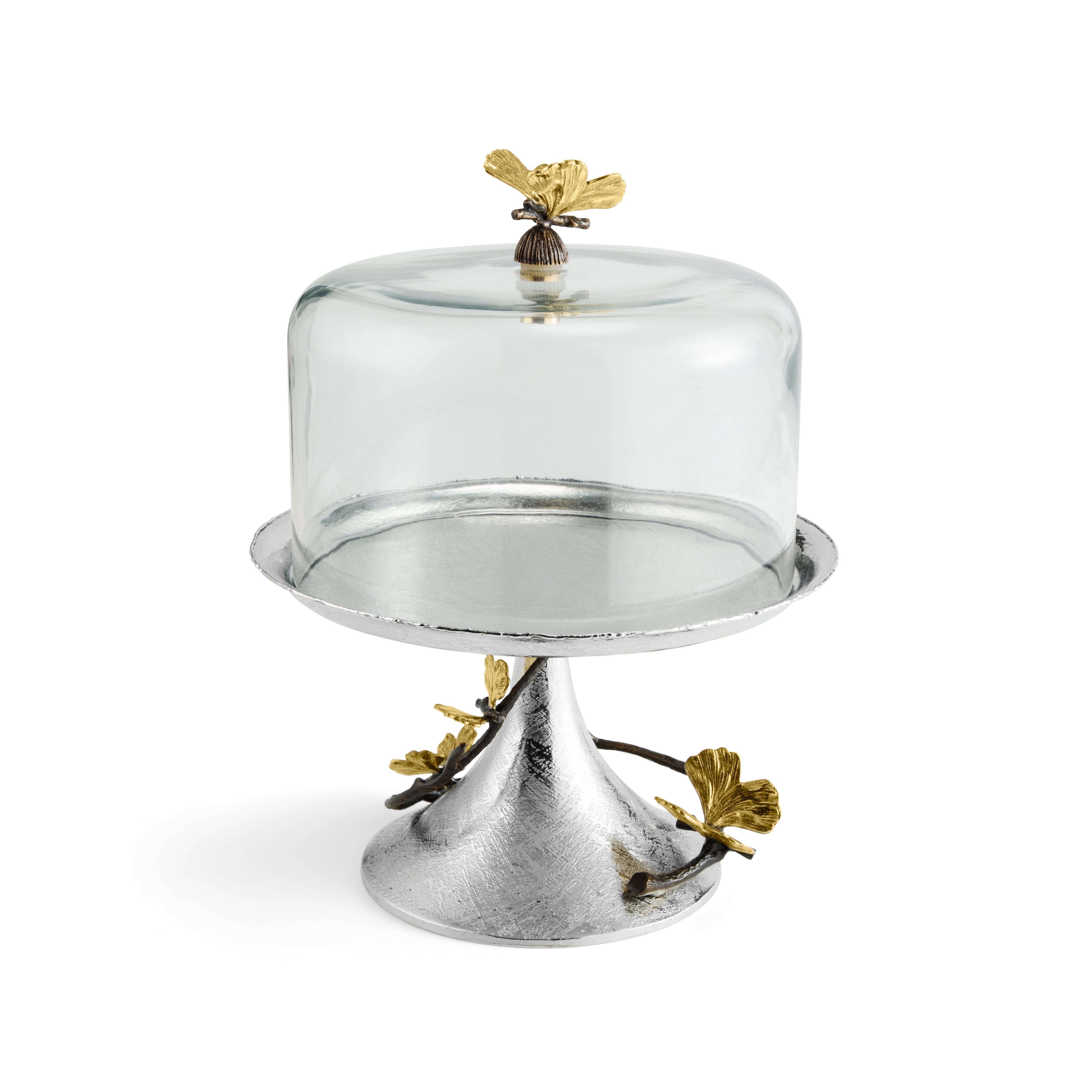 Butterfly Ginkgo Leaf Ceramic Pastry Dish with Glass Dome - Elegant Serving Platter for Desserts, Cakes, and Afternoon Tea Parties