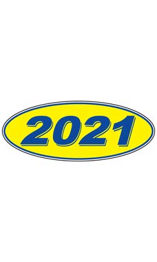 SSWBasics 2021 Oval Windshield Year Stickers - Pack of 12 (Blue/Yellow) | Car for Sale Signs for Vehicle Windows | Dealership Supplies & Auto Advertising Stickers | Perfect for Used Car Sales & Dealership Promotions