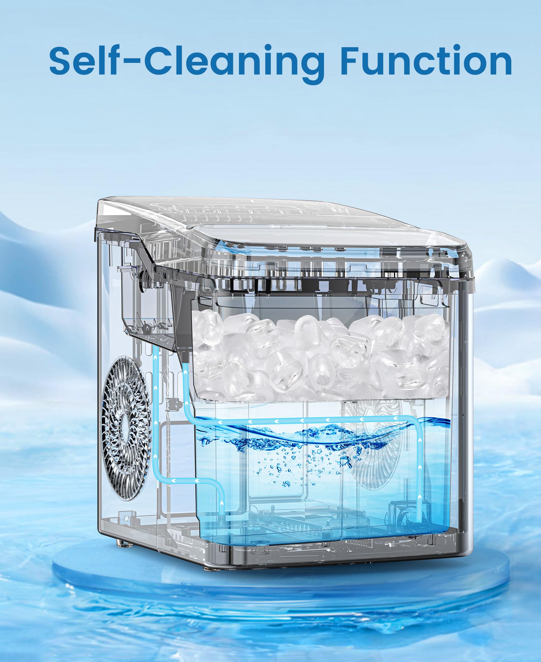 COWSAR Countertop Ice Maker Machine - 26.5lbs/24H, Makes 9 Bullet Ice Cubes in 6 Minutes, Self-Cleaning with Ice Basket & Scoop, 2 Ice Size Options - Perfect for Home Kitchen, Office, Parties, Camping & RV Trips (Black)