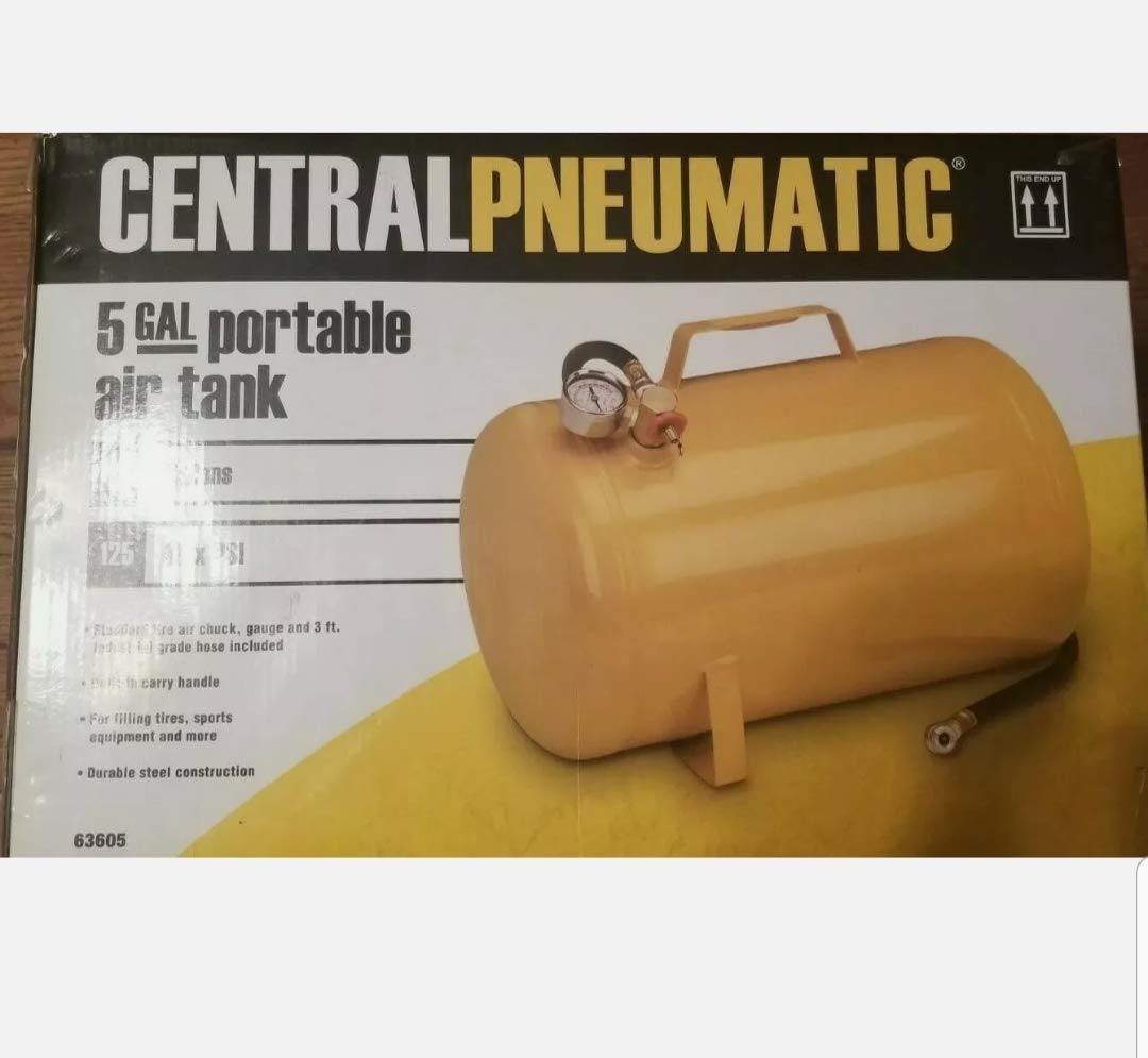Central Pneumatic 5 Gallon Portable Air Tank - Compact & Lightweight for On-the-Go Use - Perfect for Inflating Tires, Powering Air Tools, and Outdoor Activities