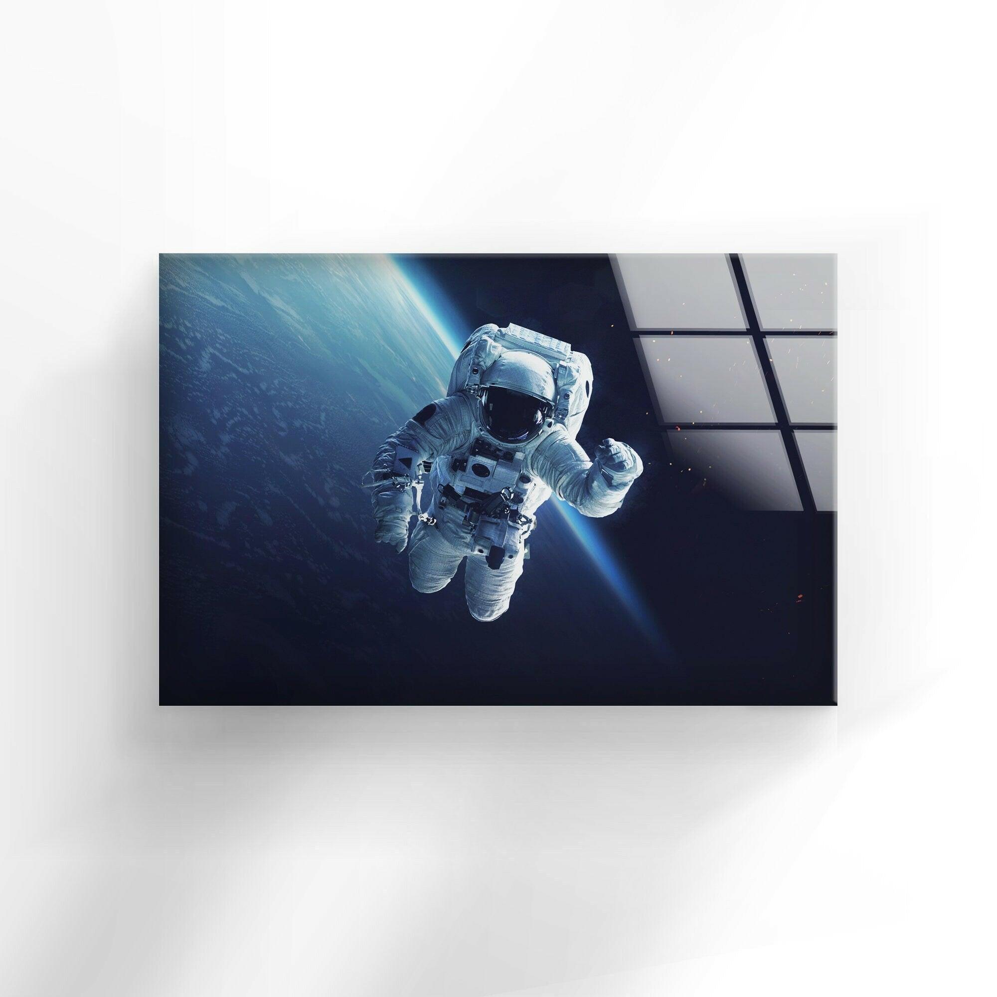 Astronaut Spacewalk Glass Wall Art - Stunning Space-Themed Decor for Living Room, Bedroom & Office