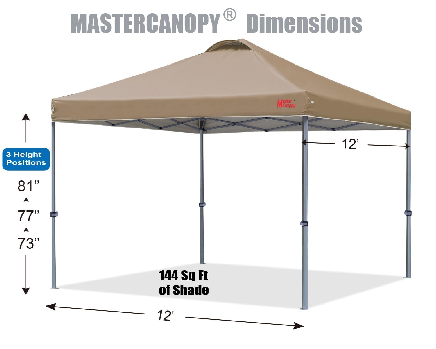 MASTERCANOPY 12x12 Durable Pop-up Canopy Tent with Roller Bag - Khaki Color, Instant Shelter for Outdoor Events, Camping, Picnics & Beach Parties