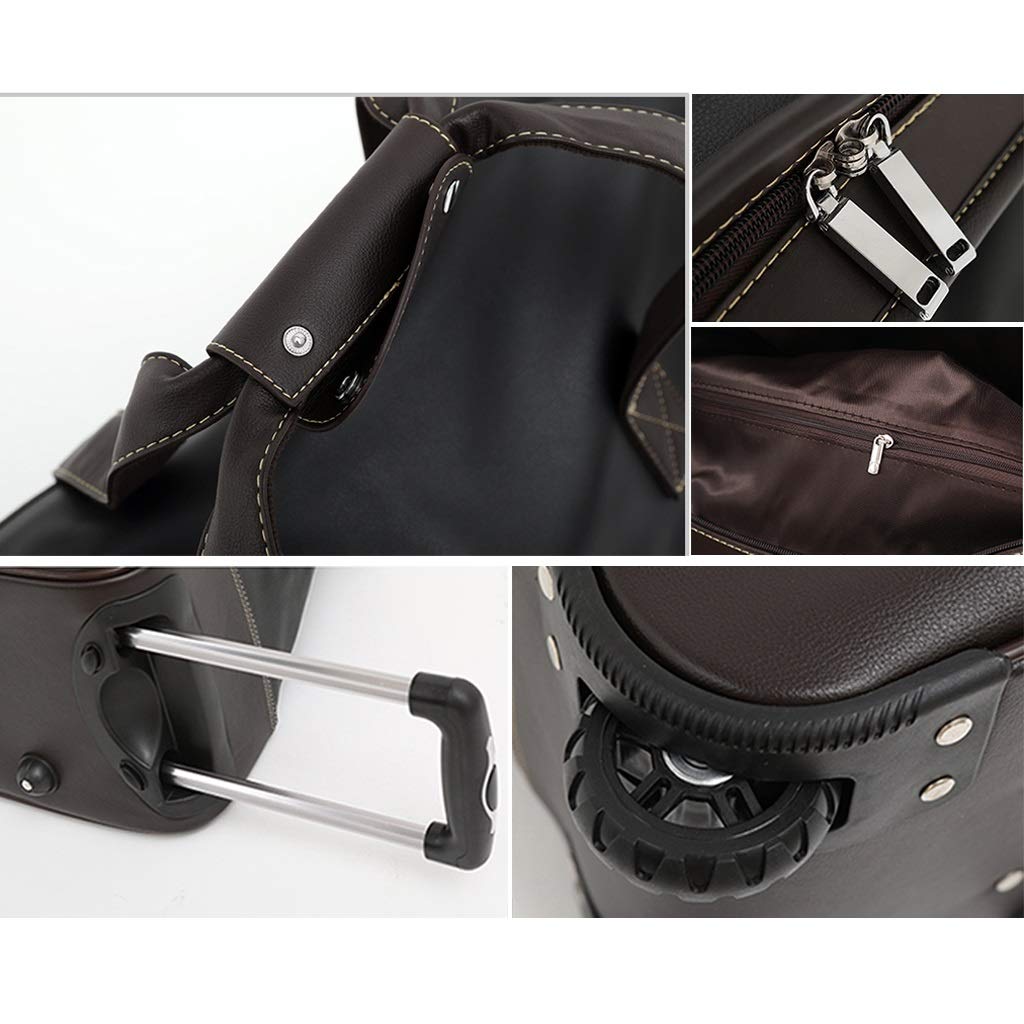 Premium Soft PU Rolling Tote Travel Bag with Wheels - Waterproof Wheeled Duffle Carry On Luggage for Business & Weekend Trips - Medium Black Weekender Bag for Women (Perfect for Air Travel, Gym & Overnight Stays)