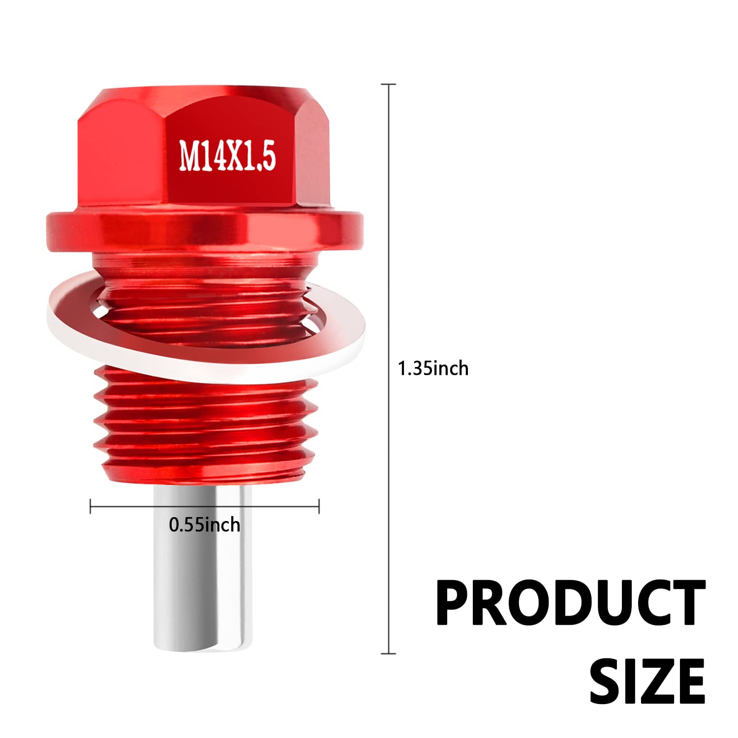 M14 x1.5 Magnetic Oil Drain Plug Kit with Gaskets - Compatible with Honda Civic, Accord, Clarity, City & Acura CL, CSX - Red - Engine Protection Accessories (Perfect for Oil Changes & Prevent Metal Debris in Engine)