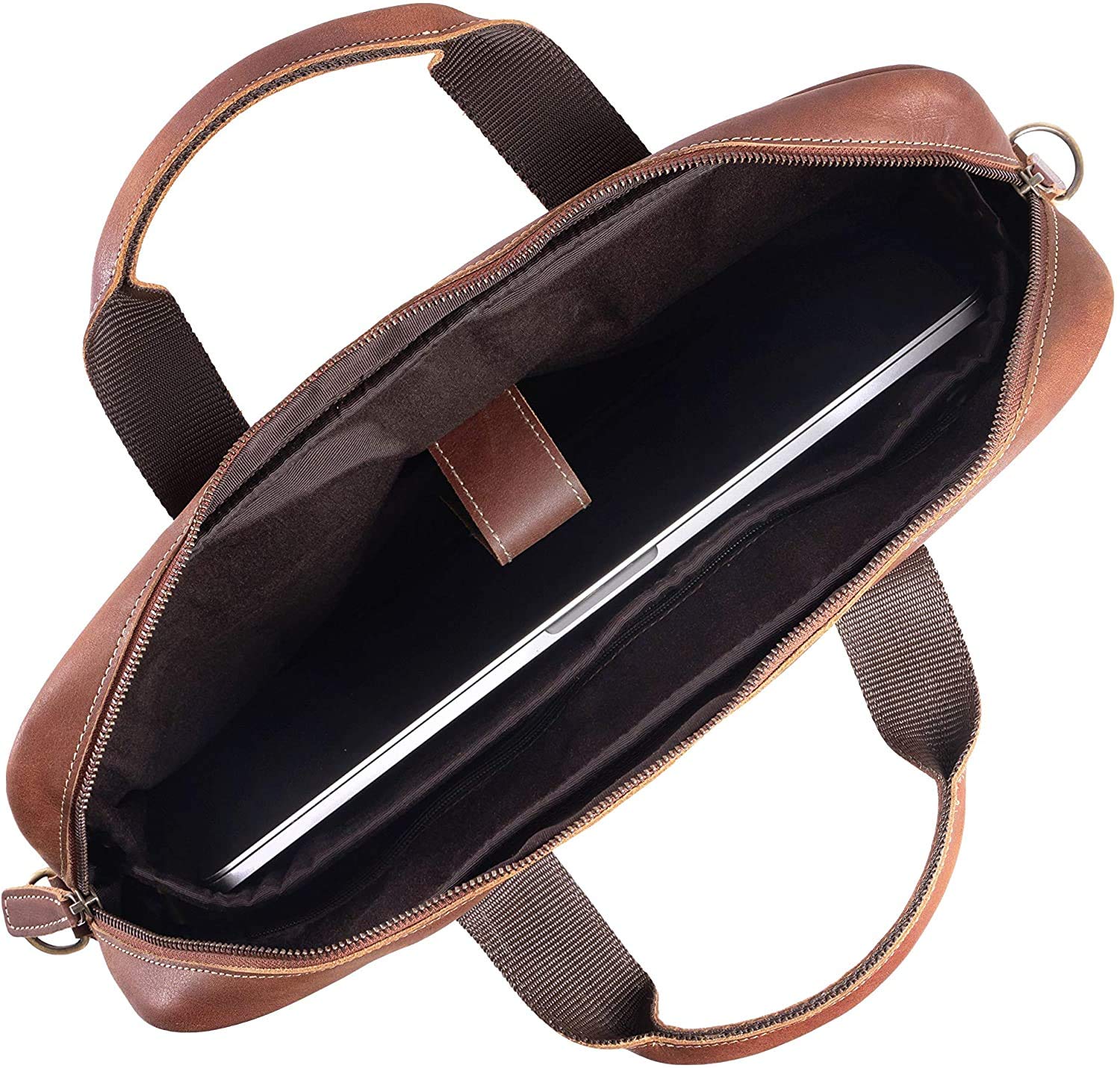 Premium 18 Inch Leather Laptop Messenger Bag for Men & Women - Professional Office Briefcase Satchel Bag (Tan) - Ideal for Business Travel, Work Commute & Daily Use