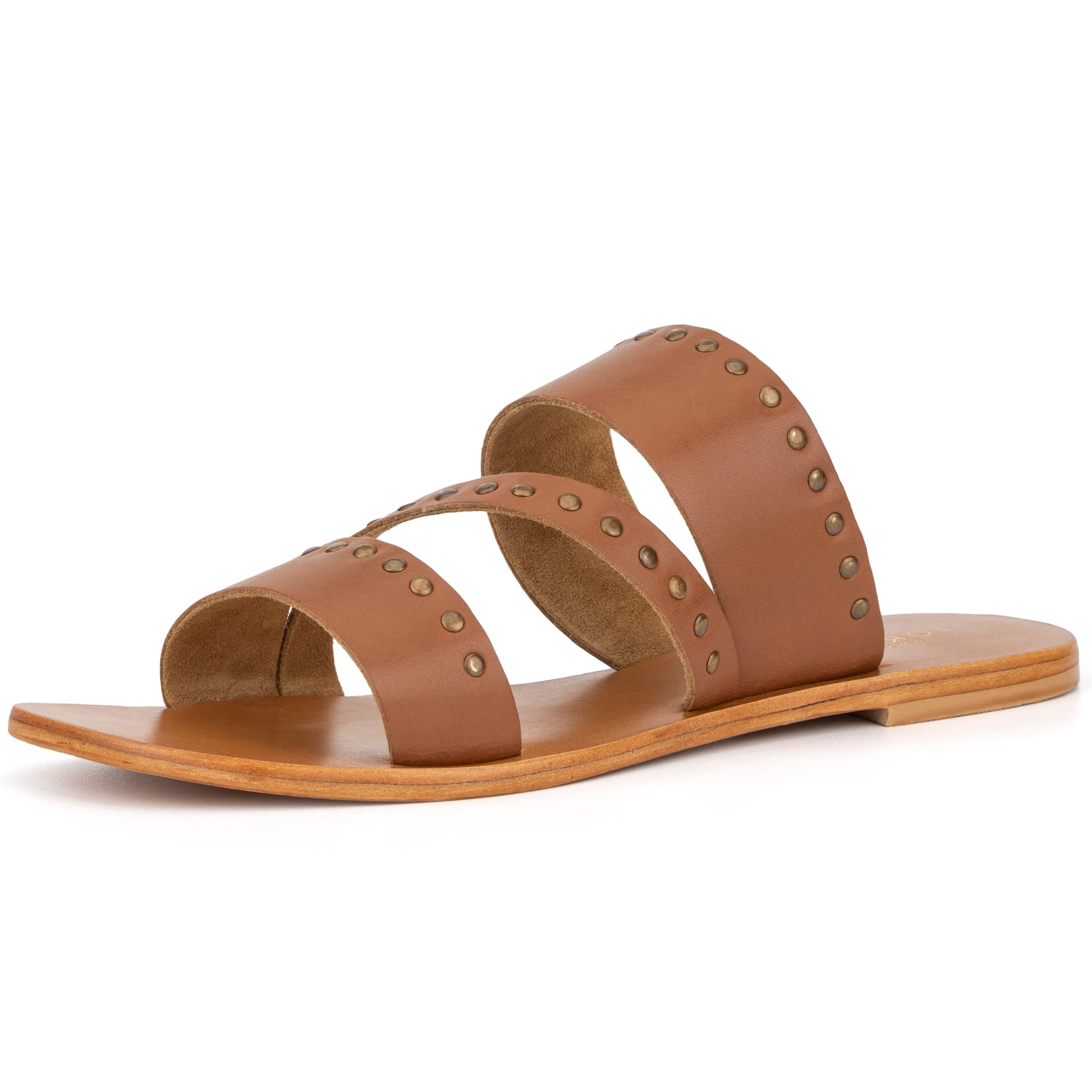 TORGEIS Women's Sylvia Strappy Slide Sandals - Comfortable Open Toe Flats with Leather Outsole | Casual Summer Shoes for Beach, Vacation & Everyday Wear