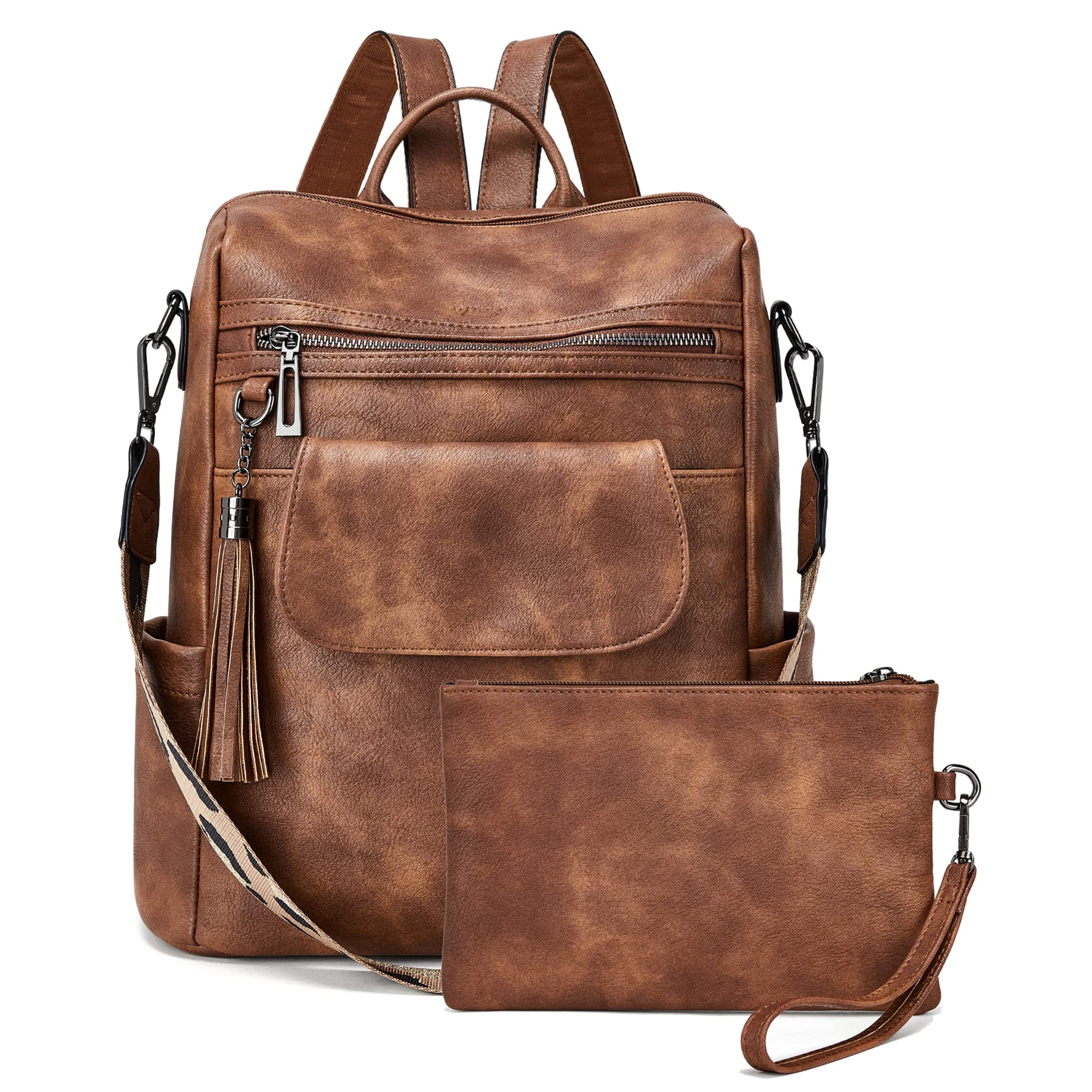 OPAGE Genuine Leather Backpack Purse for Women - Stylish Designer Shoulder Bag with Wristlet - Perfect for Travel, Work & Daily Use