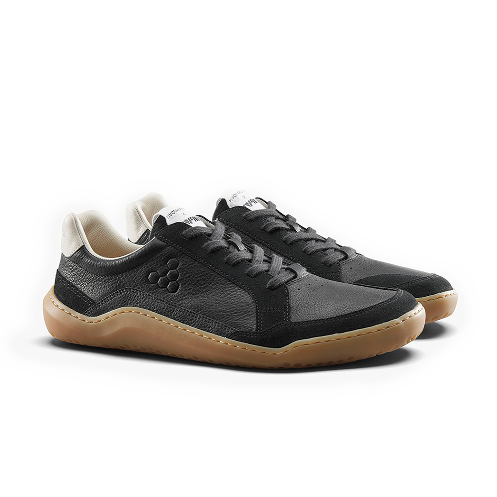 Vivobarefoot Gobi II Women's Premium Leather Sneakers - Raven Black - Minimalist Barefoot Shoes for Walking, Running & Everyday Comfort
