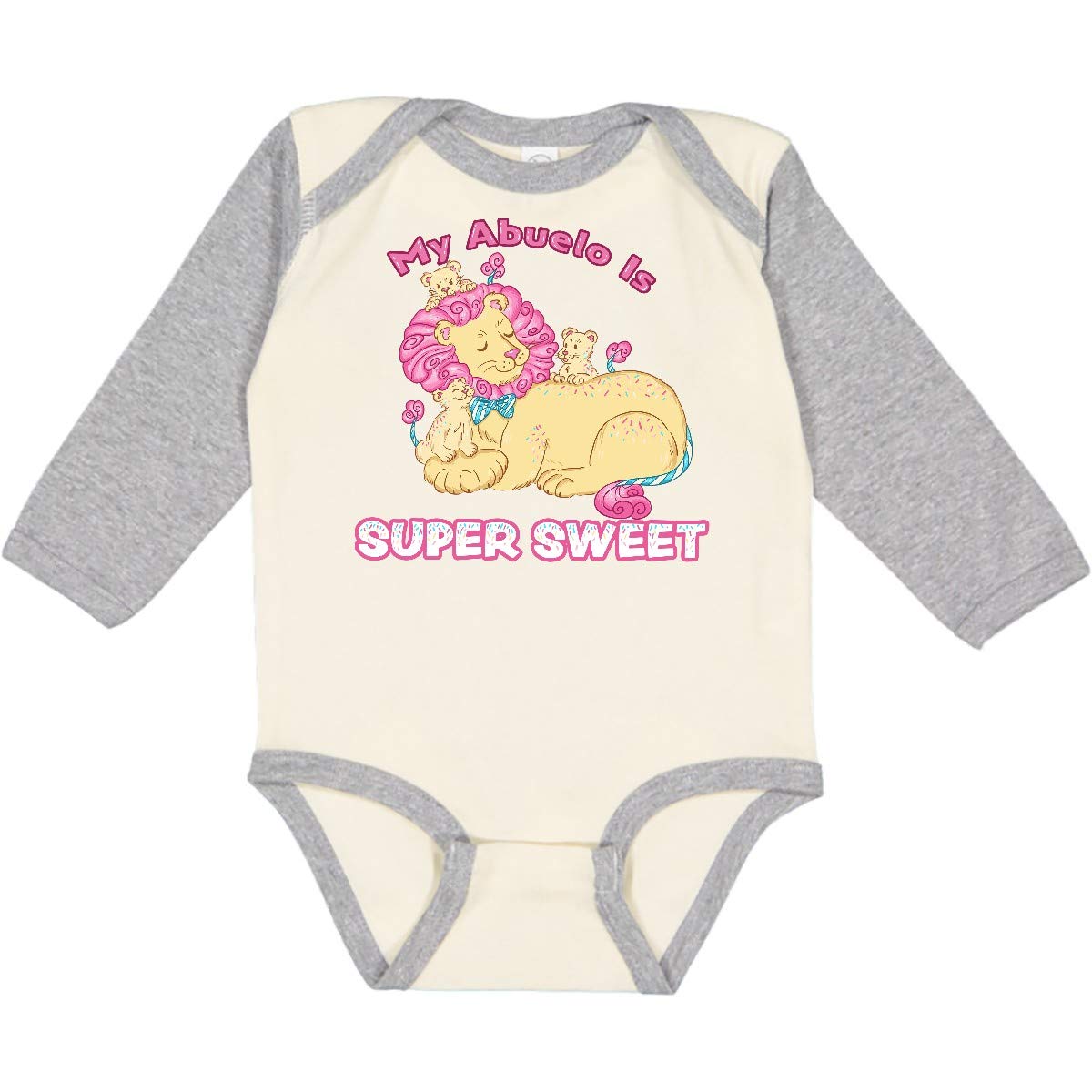 Inktastic My Abuelo is Super Sweet Cotton Candy Lions Long Sleeve Baby Bodysuit - Soft & Comfortable for Newborns, Infants - Perfect for Family Photos, Playdates & Everyday Wear