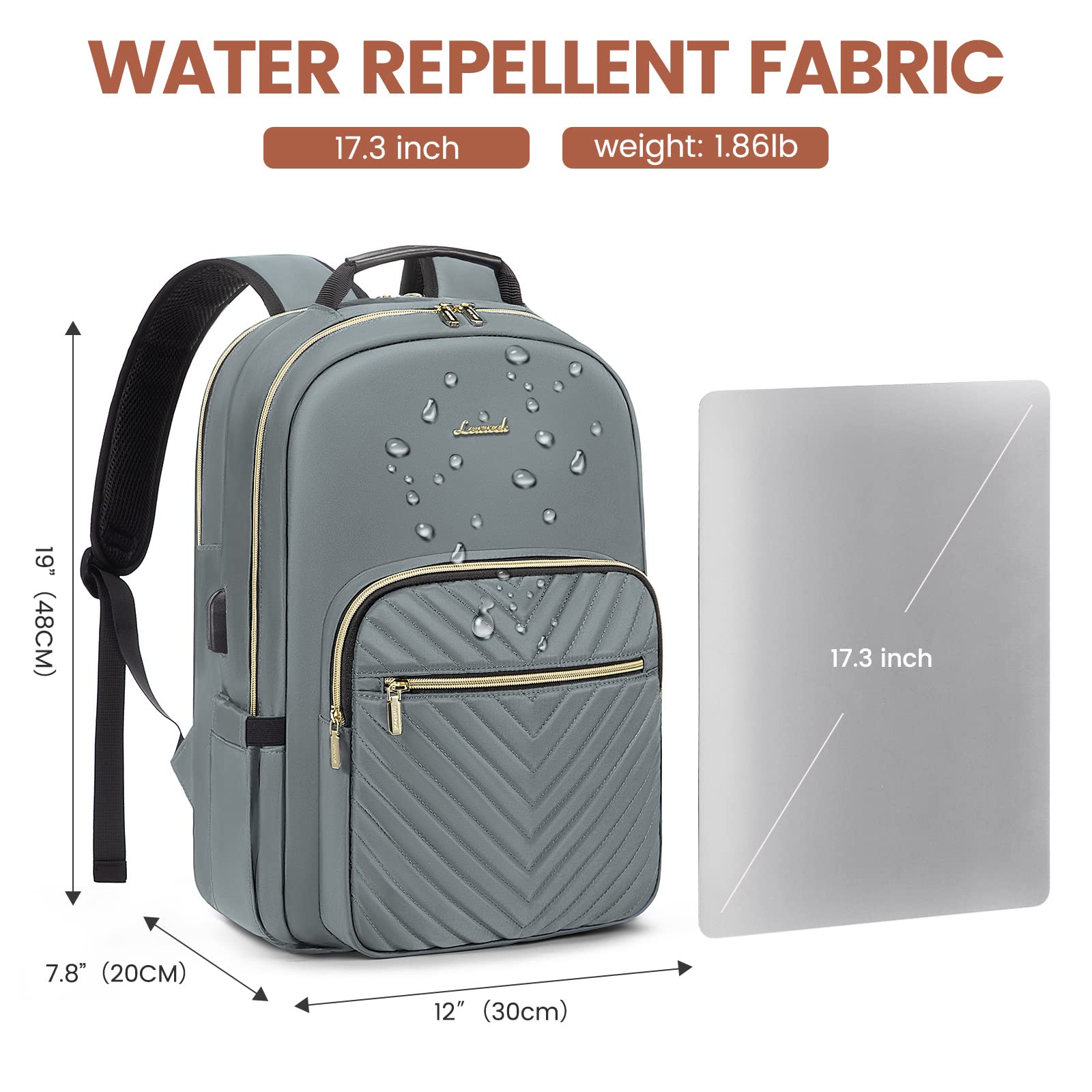 LOVEVOOK 17.3 Inch Laptop Backpack for Women - Stylish Waterproof Travel Backpack with USB Port, Professional Work Bag for Business, College, and Teacher Use, Perfect for Commuting and Daily Carry