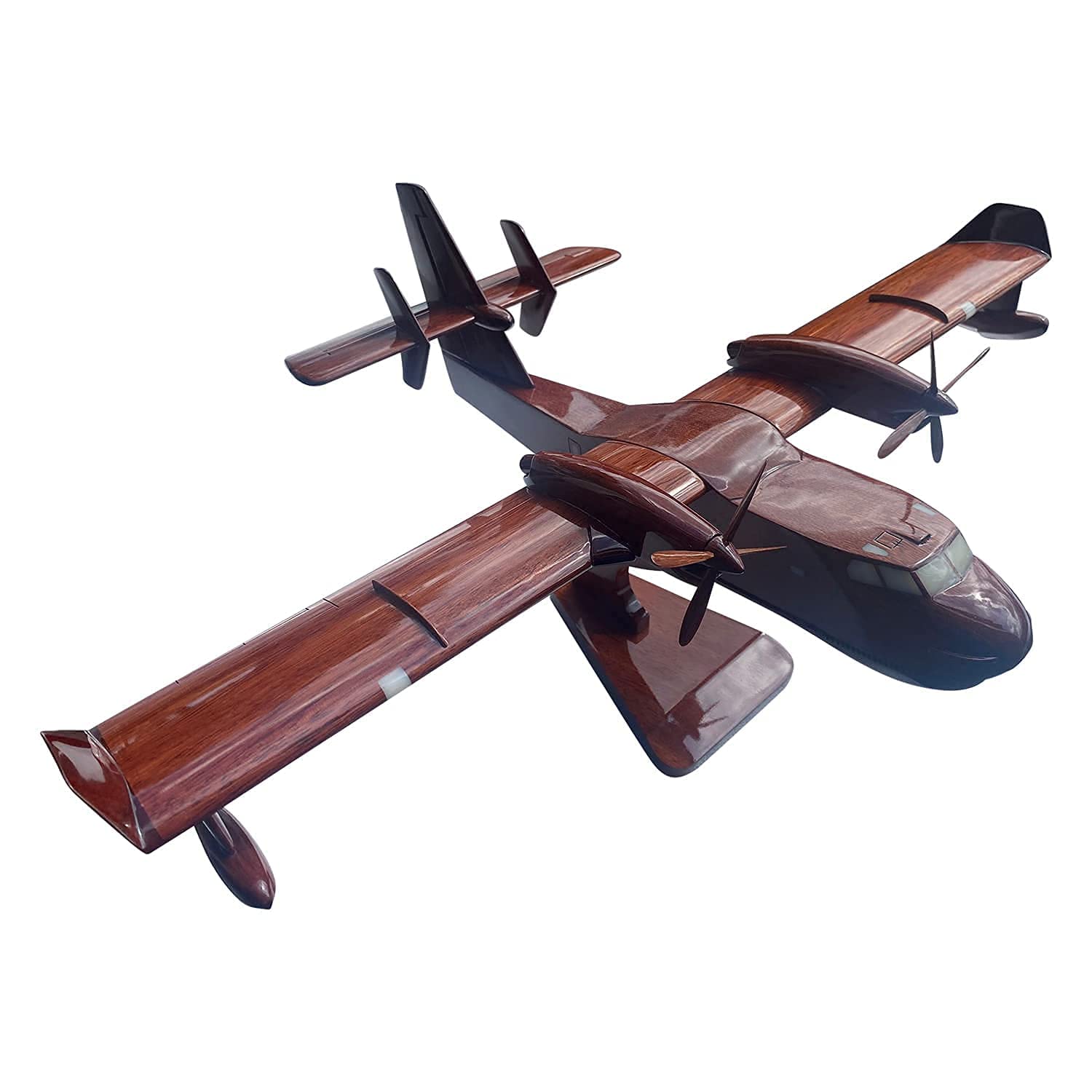 CL415 Canadair Mahogany Wood Desktop Aircraft Model - Premium Handcrafted Collectible Airplane Display for Office Decor, Aviation Enthusiasts & Gift Giving