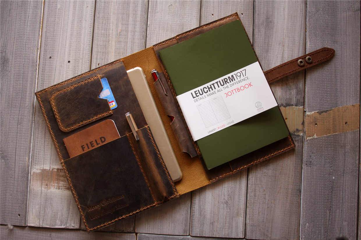 Premium Men's Leather Notebook Portfolio - Professional Business Organizer for Meetings, Office & Travel