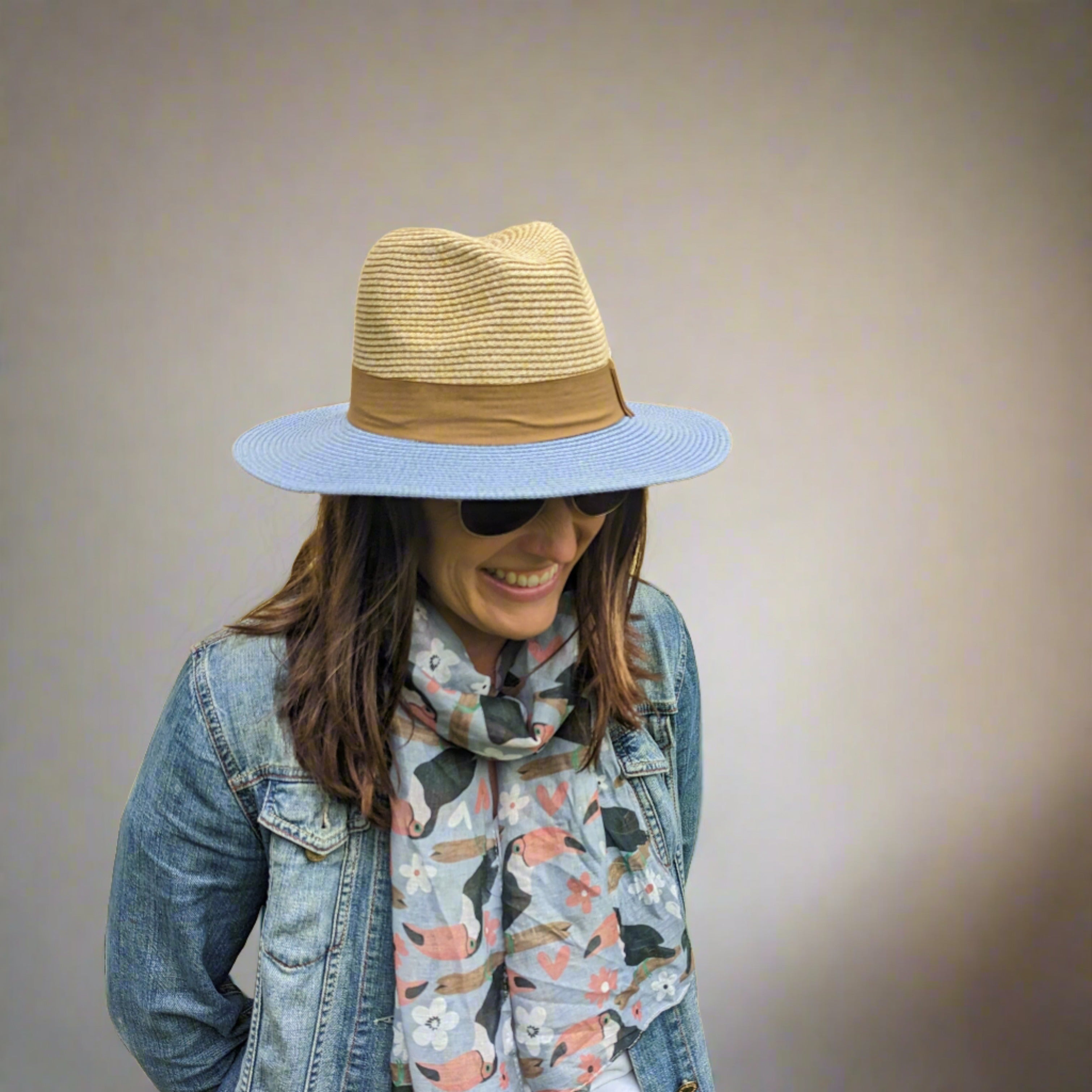 Two Tone Folding Panama Sun Hat for Women & Men - Breathable UV Protection Wide Brim Beach Hat (57cm/22.4