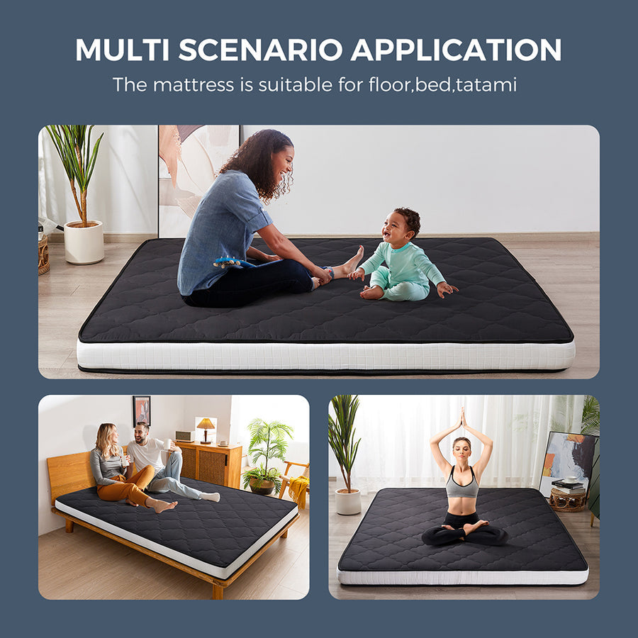 MAXYOYO Extra Thick Foldable Japanese Floor Mattress - Black | Comfortable Futon for Guest Bed, Camping & Small Space Living