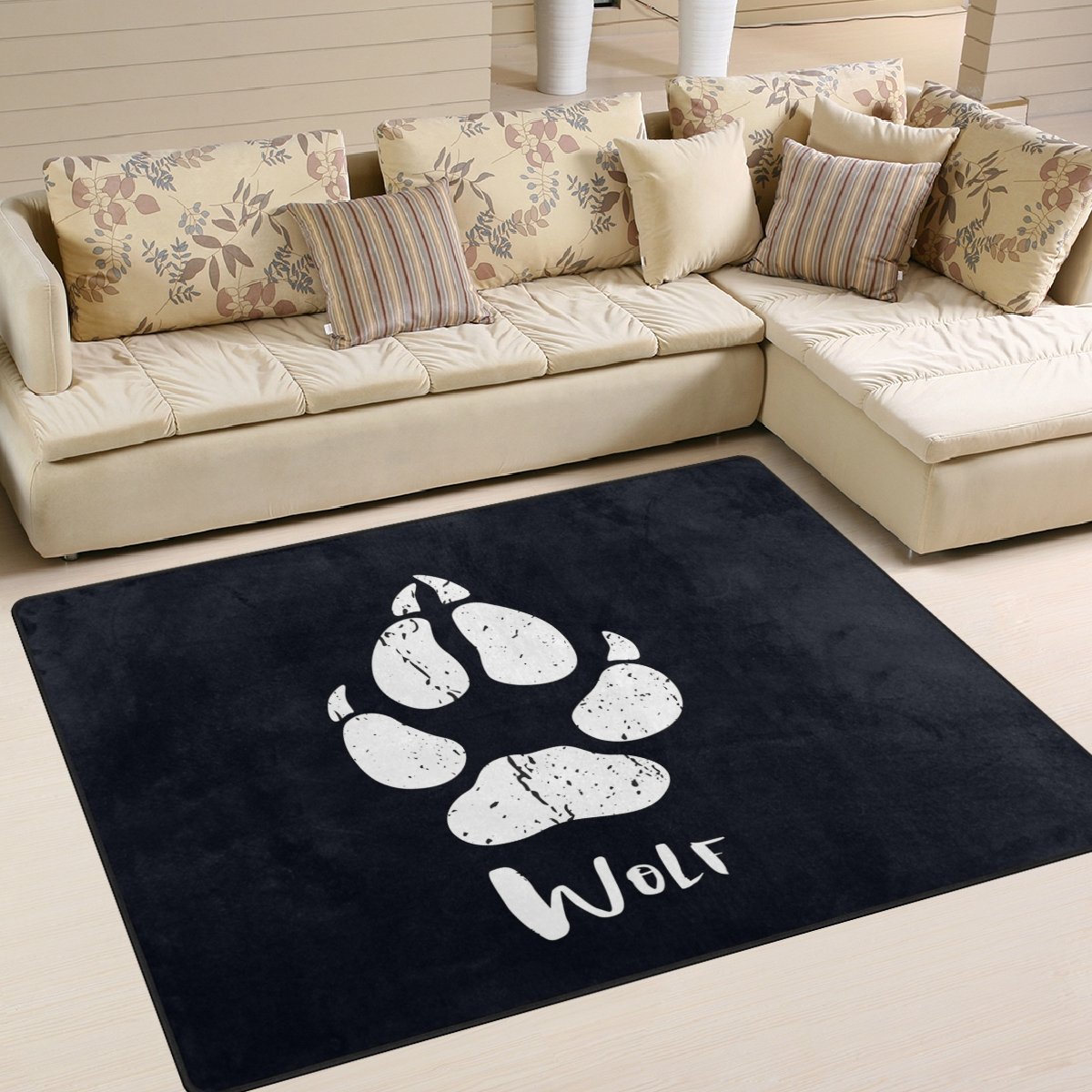 ALAZA Wolf Paw Print Black Area Rug 5'3
