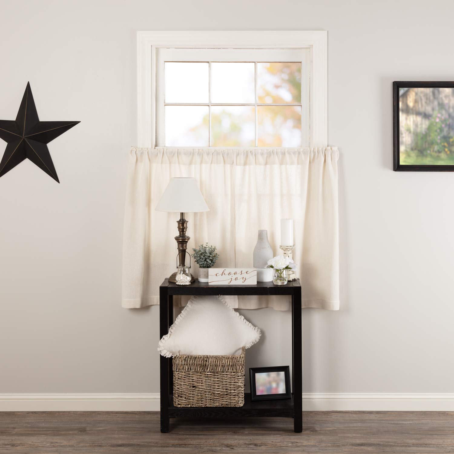VHC Brands Burlap Antique White Farmhouse Primitive Curtains - Set of 2 Panels (36x36 Inches) - Rustic Window Treatments for Living Room, Bedroom & Kitchen Decor