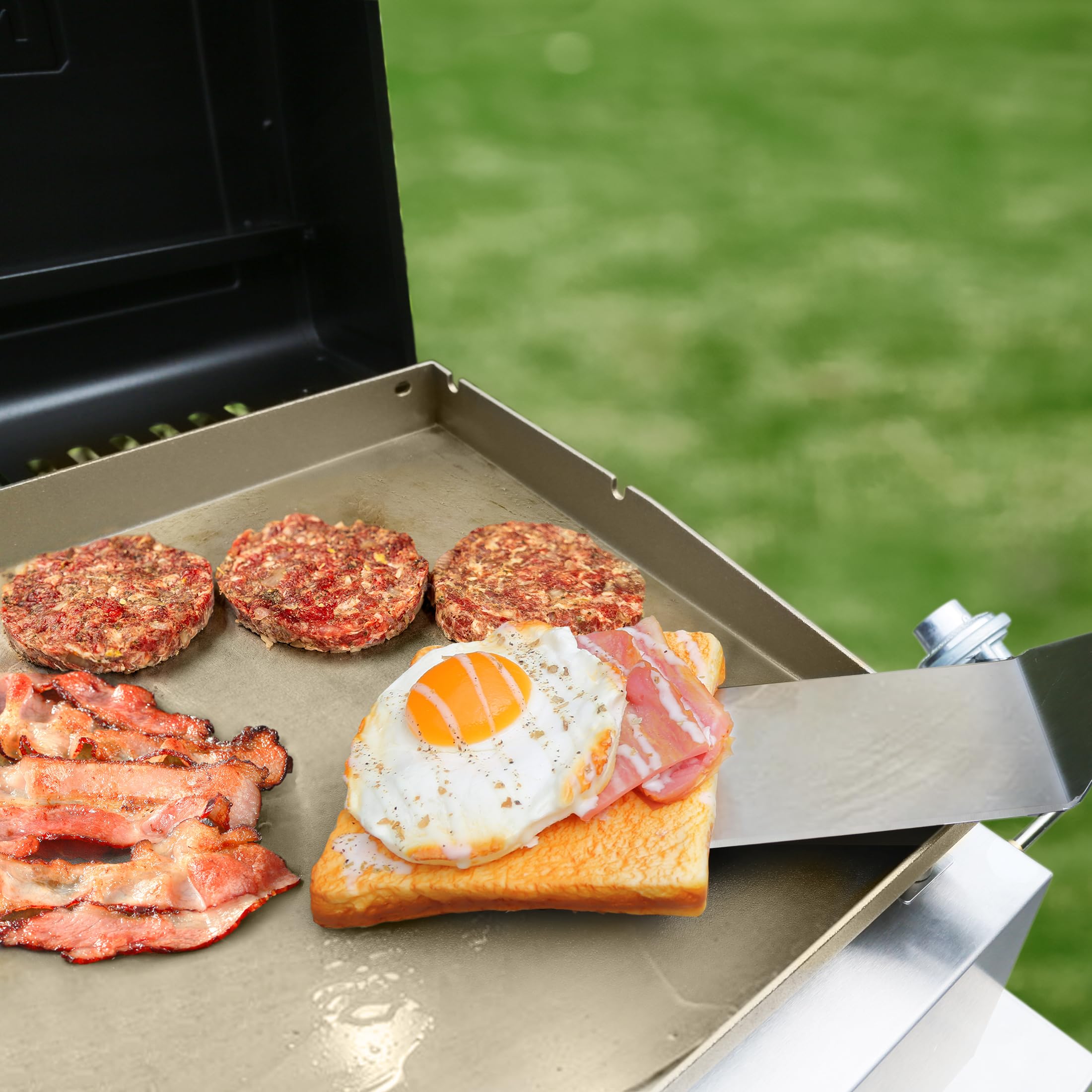 Brand-Man 2-Burner 18,000 BTU Portable Propane Griddle with Lid - Flat Top Gas Grill with Warming Rack & Adapter Hose - Perfect for Outdoor Cooking, Camping, Tailgating, Backyard BBQs & Picnics