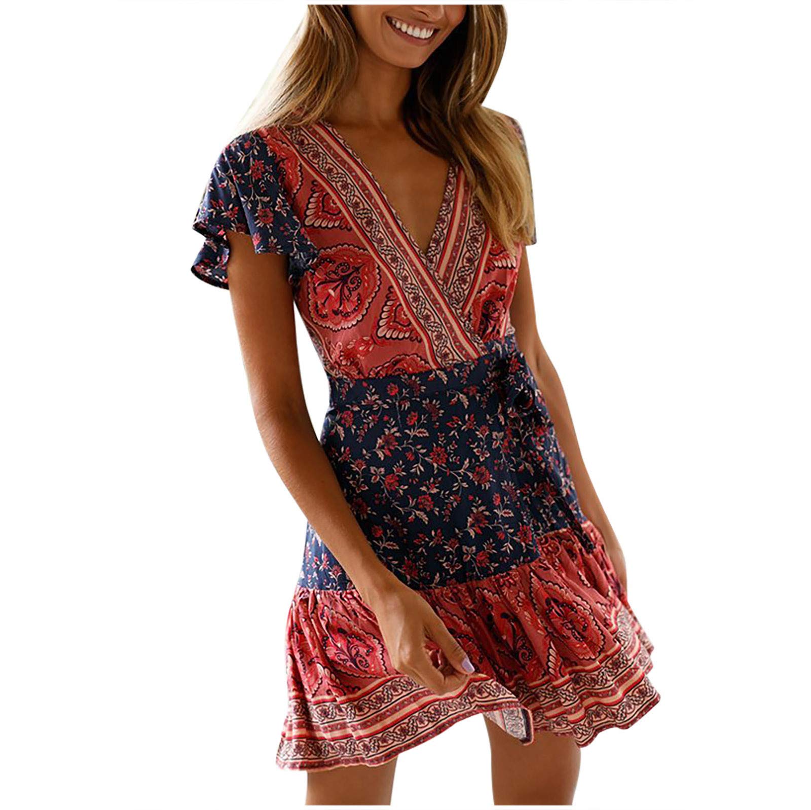 Bohemian Prairie Dresses for Women - Flowy Summer Floral Maxi Dresses | Sexy Beach Dress with Ditsy Print | Perfect for Vacations, Music Festivals & Casual Outings