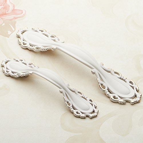 1Pc Chic Shabby Drawer Pulls Handle - Ivory White Gold Kitchen Cabinet Hardware (64mm) - Perfect for Vintage Dressers, Farmhouse Cabinets & DIY Furniture Upgrades